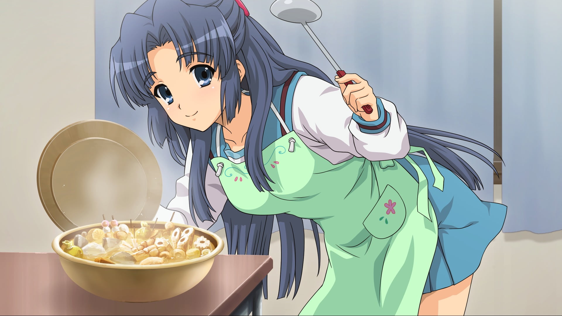 kitchen utensil, still life, food, high angle view, home, anime girls, bowl, dessert, table, technology, holding, day, one person, standing, domestic room, HD Wallpaper