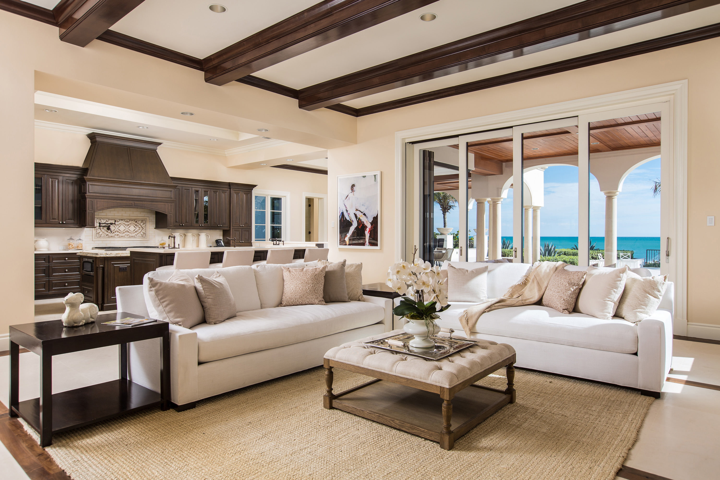 kitchen, ocean, livingroom, luxury, 2K, HD Wallpaper