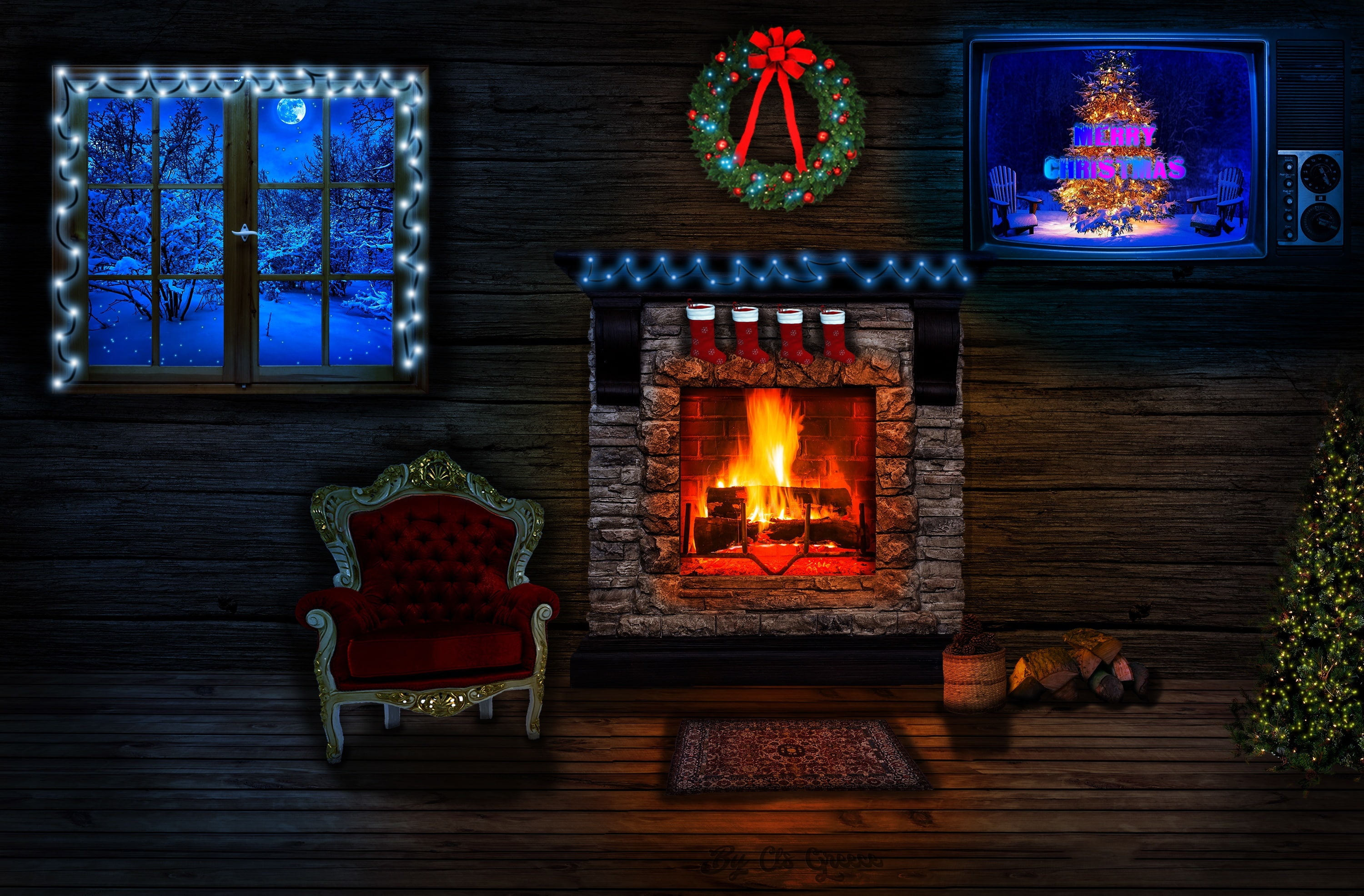 holiday, Holidays, christmas decoration, sofa, fire - natural phenomenon, Livingroom, wood - material, no people, 2K, living room, fireplace, House, indoors, HD Wallpaper