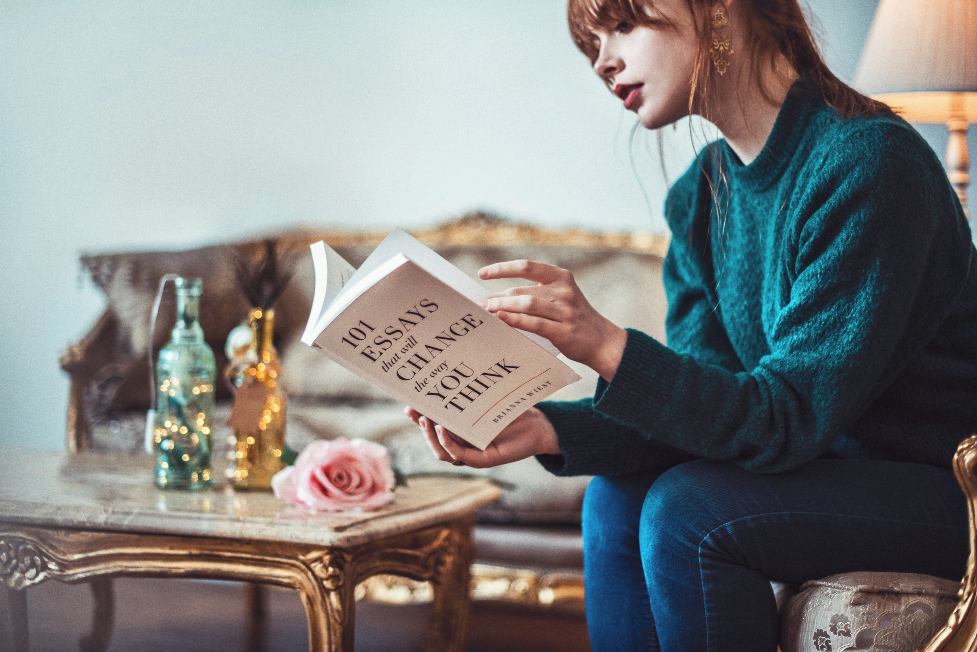 white, indoors, reading, livingroom, adult, books, one person, women, casual clothing, real people, table, thinking, winter, container, bottle, sitting, HD Wallpaper