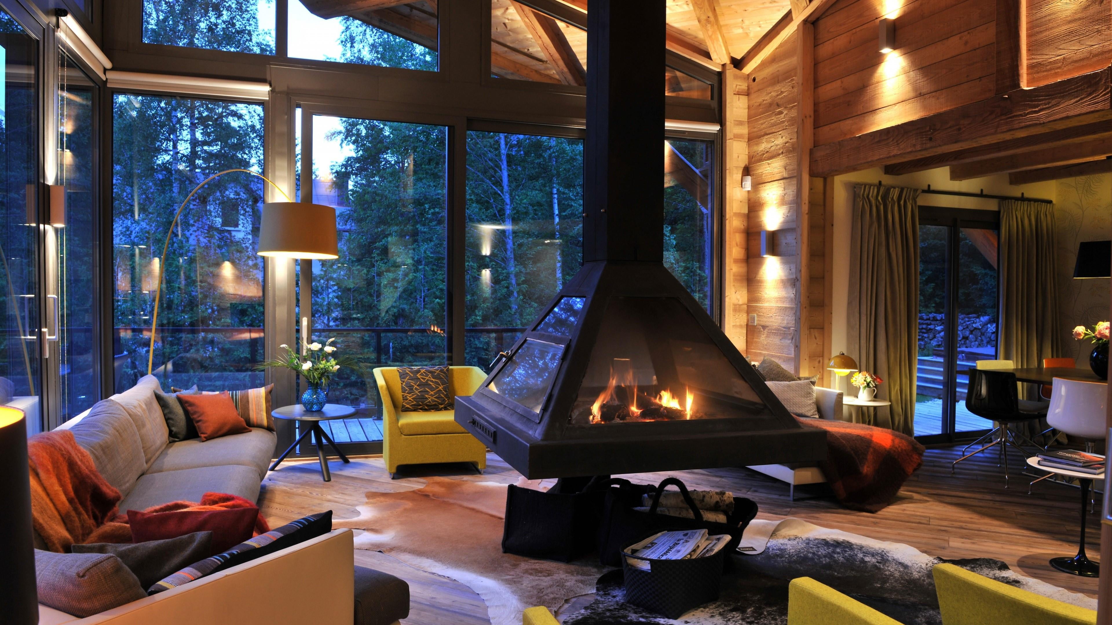 window, glass - material, illuminated, luxury, domestic room, 4K, seat, nature, table, sofa, no people, livingroom, chair, home, furniture, home interior, HD Wallpaper