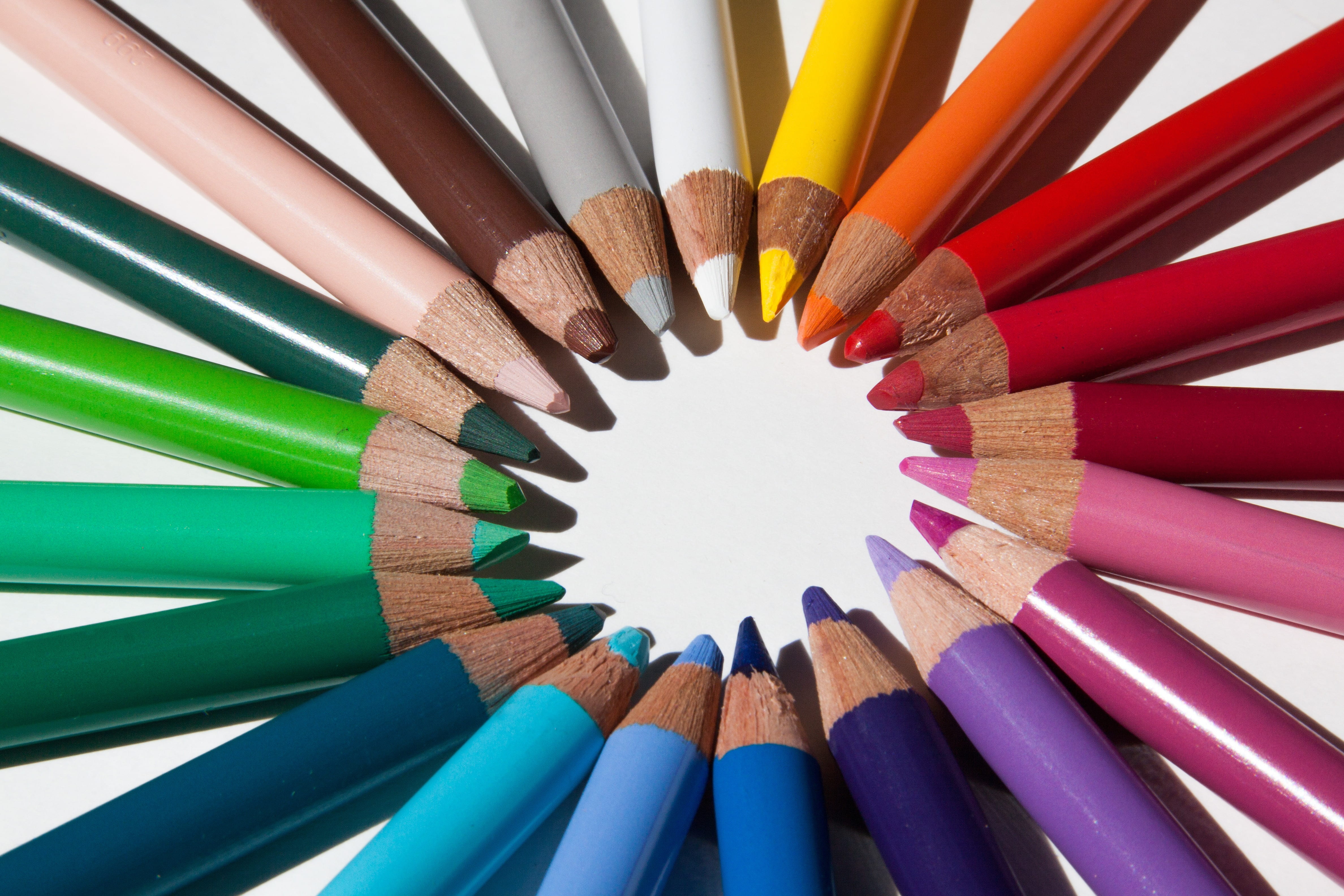 variation, cover of the mine, colour pencils, writing instrument, high angle view, tips on, education, art and craft, creativity, star, indoors, white, HD Wallpaper