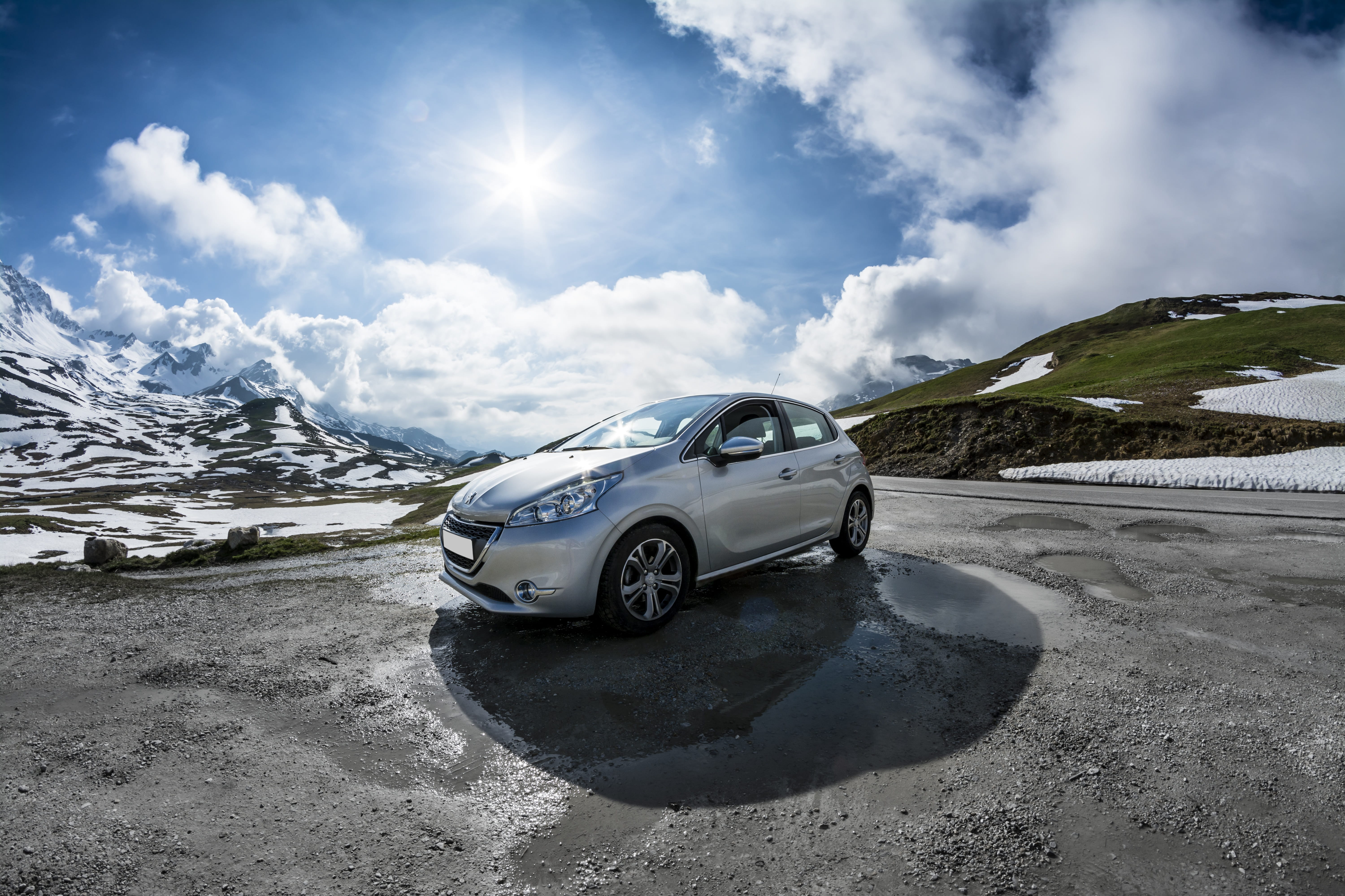route, spring, non-urban scene, motor vehicle, silver, automobile, lonely, blue, outdoor, scene, view, alps, light, beauty in nature, race, mode of transportation, HD Wallpaper