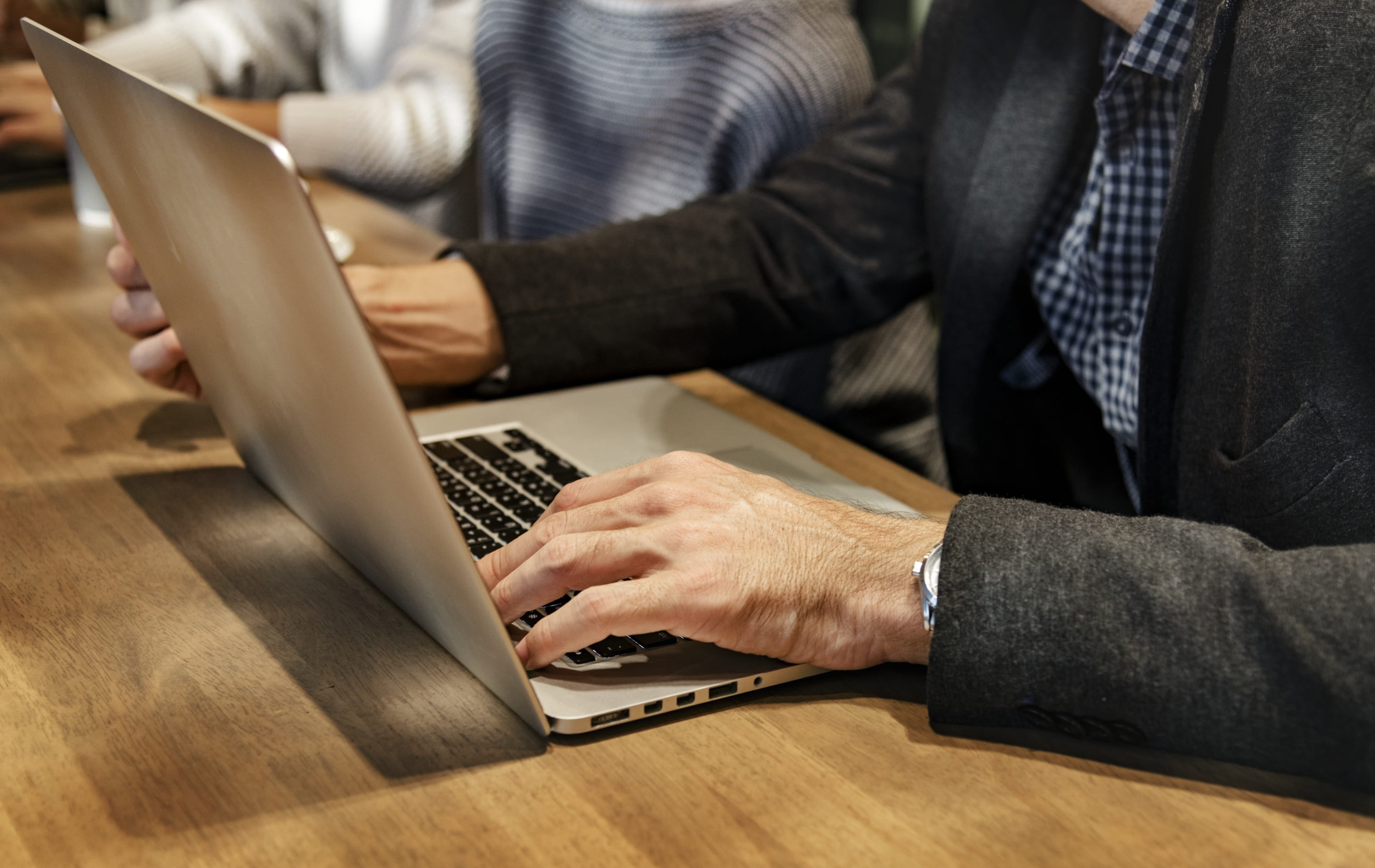 businessman, workspace, social media, blazer, hand, laptop, human hand, internet, table, business, closeup, person, indoors, man, business person, typing, HD Wallpaper