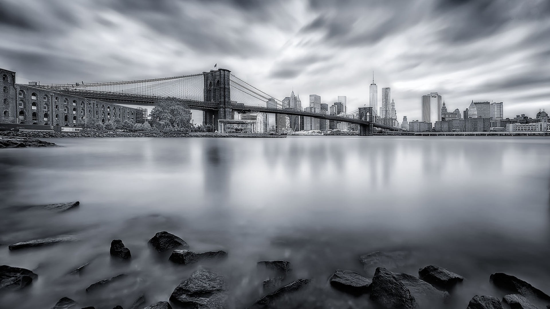 cityscape, bridge, architecture, building, city, brooklyn, photo, engineering, built structure, 1080P, nature, suspension bridge, transportation, connection, HD Wallpaper