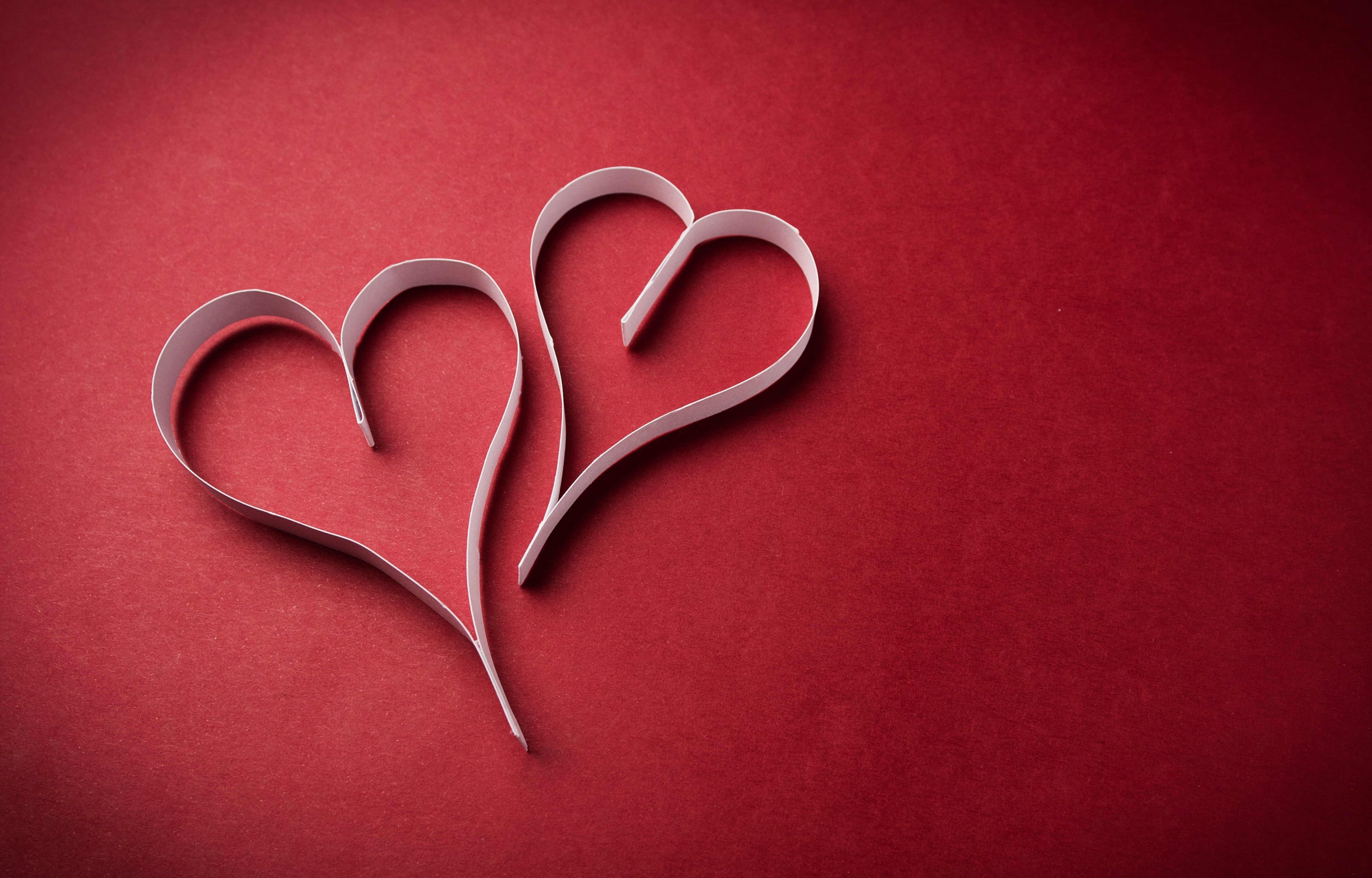 red, love, shape, two, heart, red background, indoors, copy space, no people, valentines day - holiday, positive emotion, close-up, paper, strips, decors, HD Wallpaper