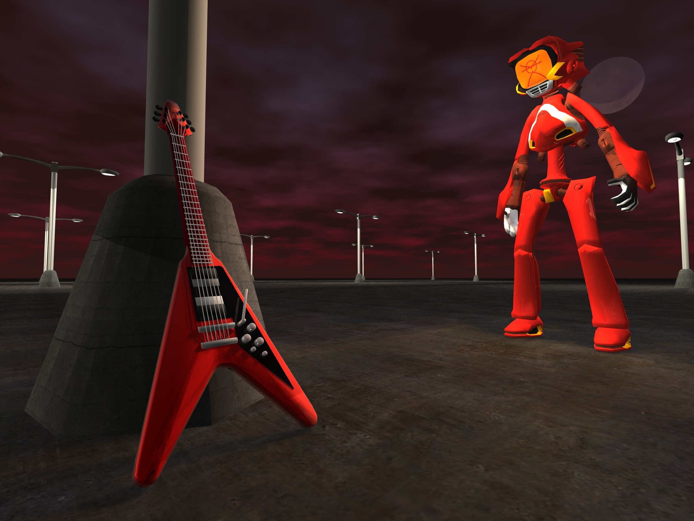 cooly, guitars, canti, lights, flcl, street, mecha, 1080P, fooly, HD Wallpaper