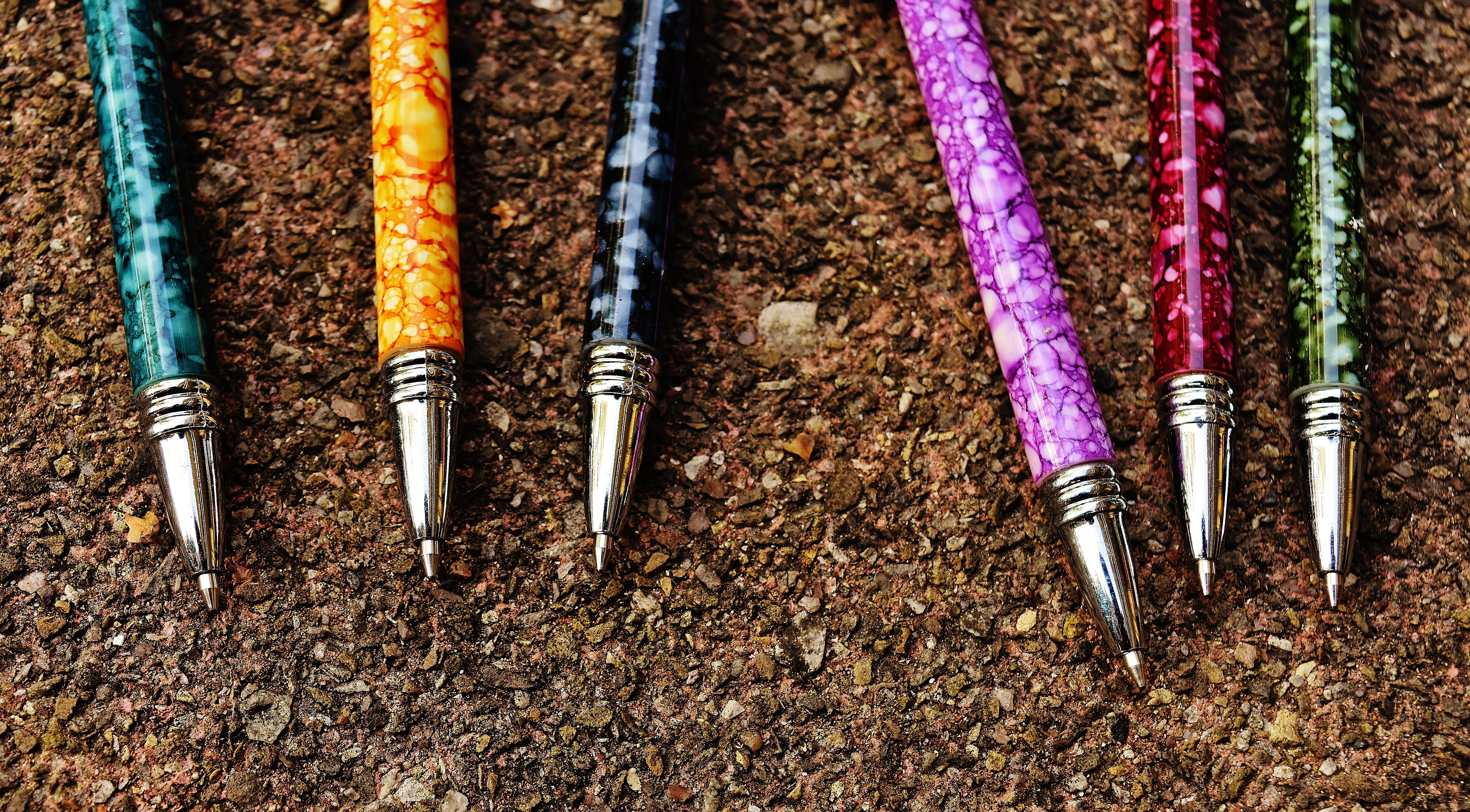 office, choice, pen, colorful, color, close-up, metal, variation, 5K, coolie, studio shot, high angle view, still life, multi colored, silver colored, HD Wallpaper