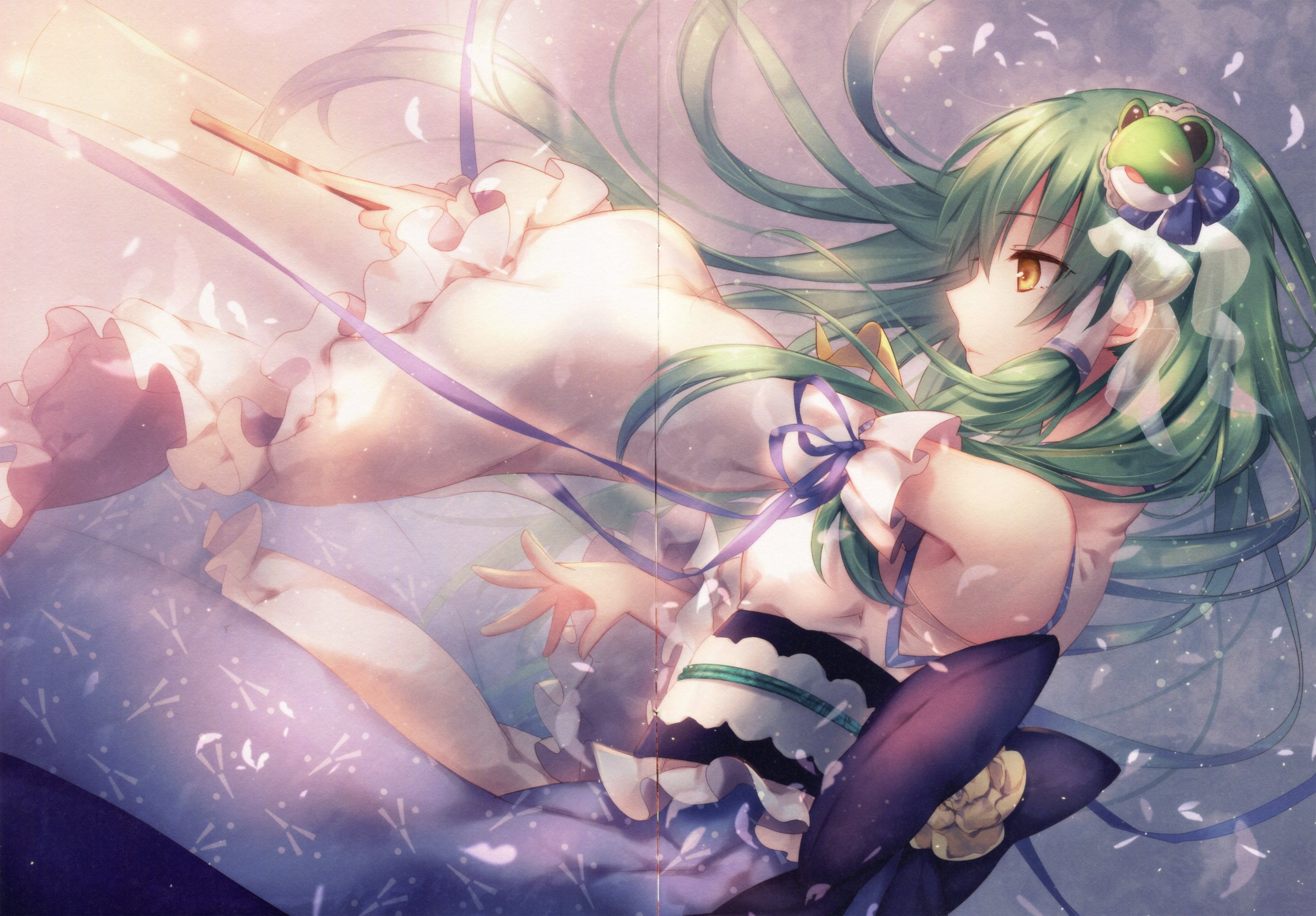 clip, tubes, hair, sanae, cristia, riichu, touhou, kochiya, frog, 2K, HD Wallpaper