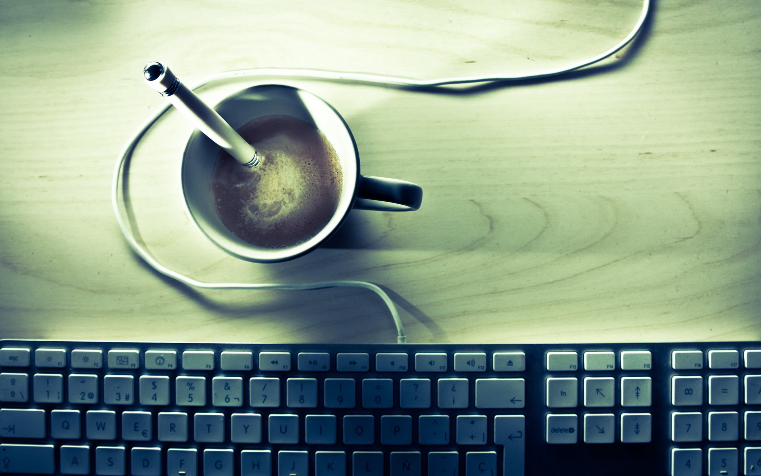 equipment, laptop, drink, keyboard, wood - Material, coffee - Drink, computer, black Color, coffee cup, cup, close-up, still life, wireless technology, HD Wallpaper