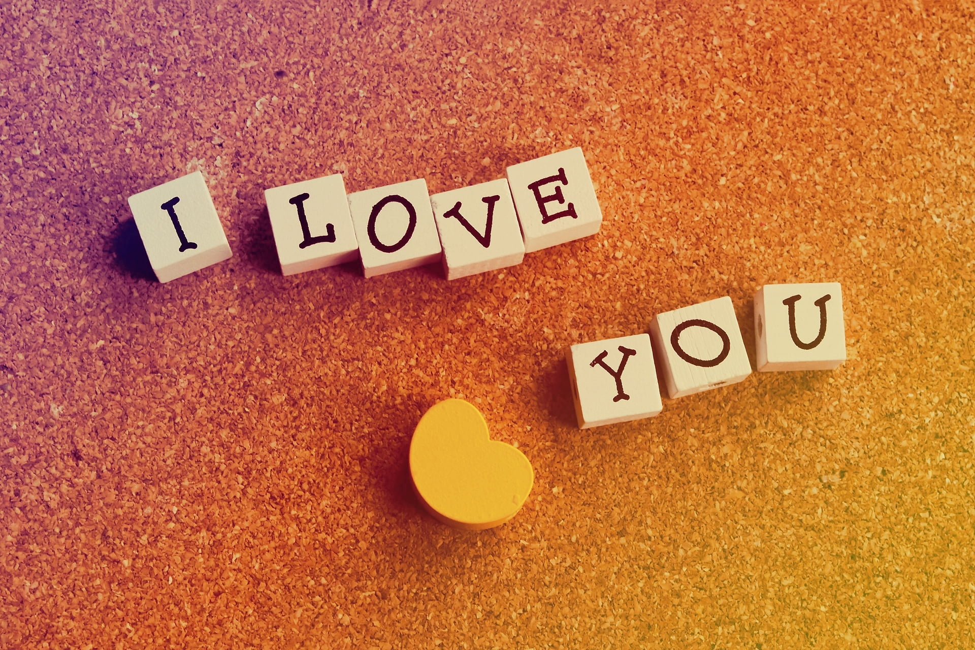 form, table, orange color, fullscreen, western script, capital letter, black color, alphabet, i love you, heart, HD, positive emotion, message, HD Wallpaper