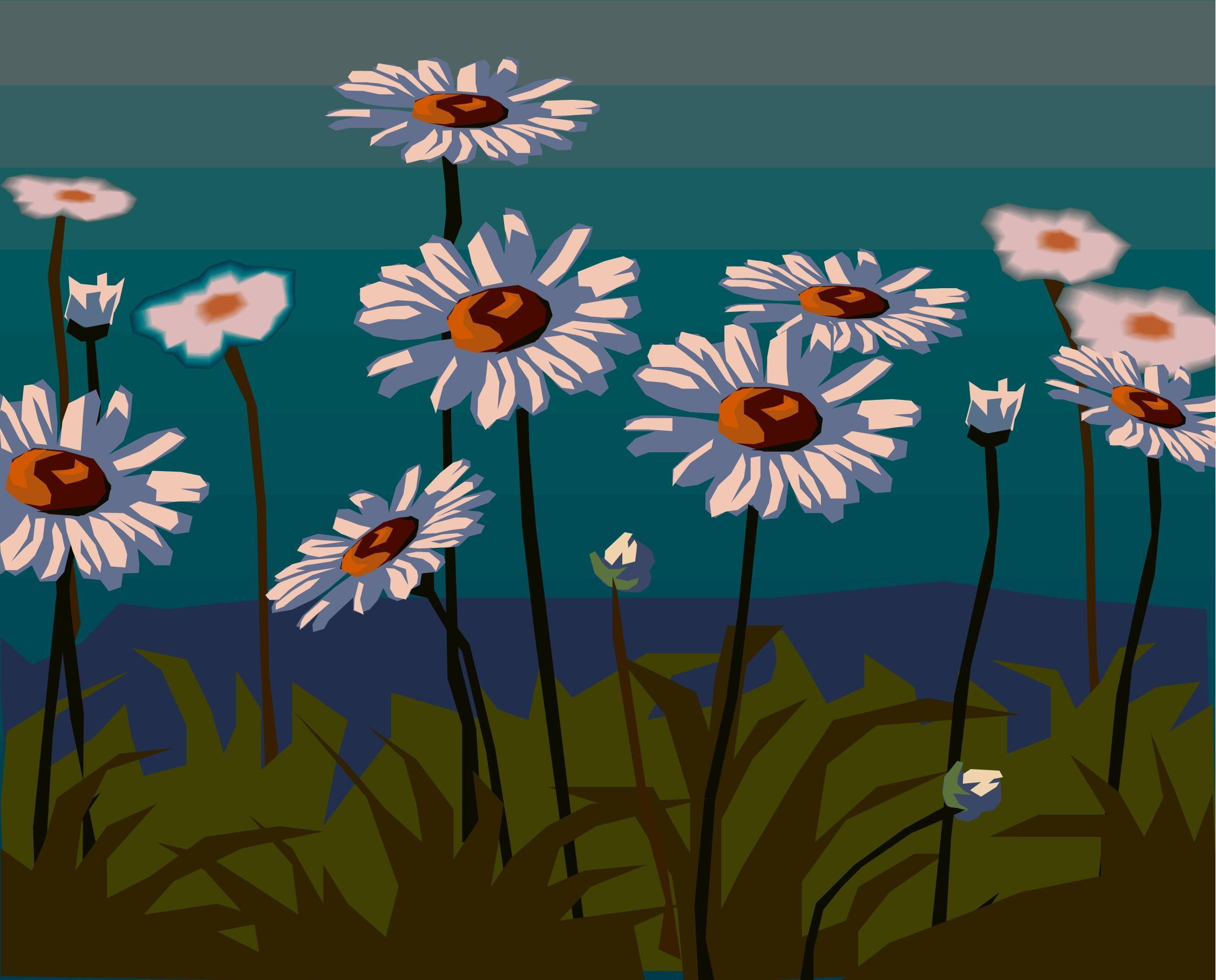 green, daisies, 3d and abstract, 1080P, green stripes, garden, HD Wallpaper