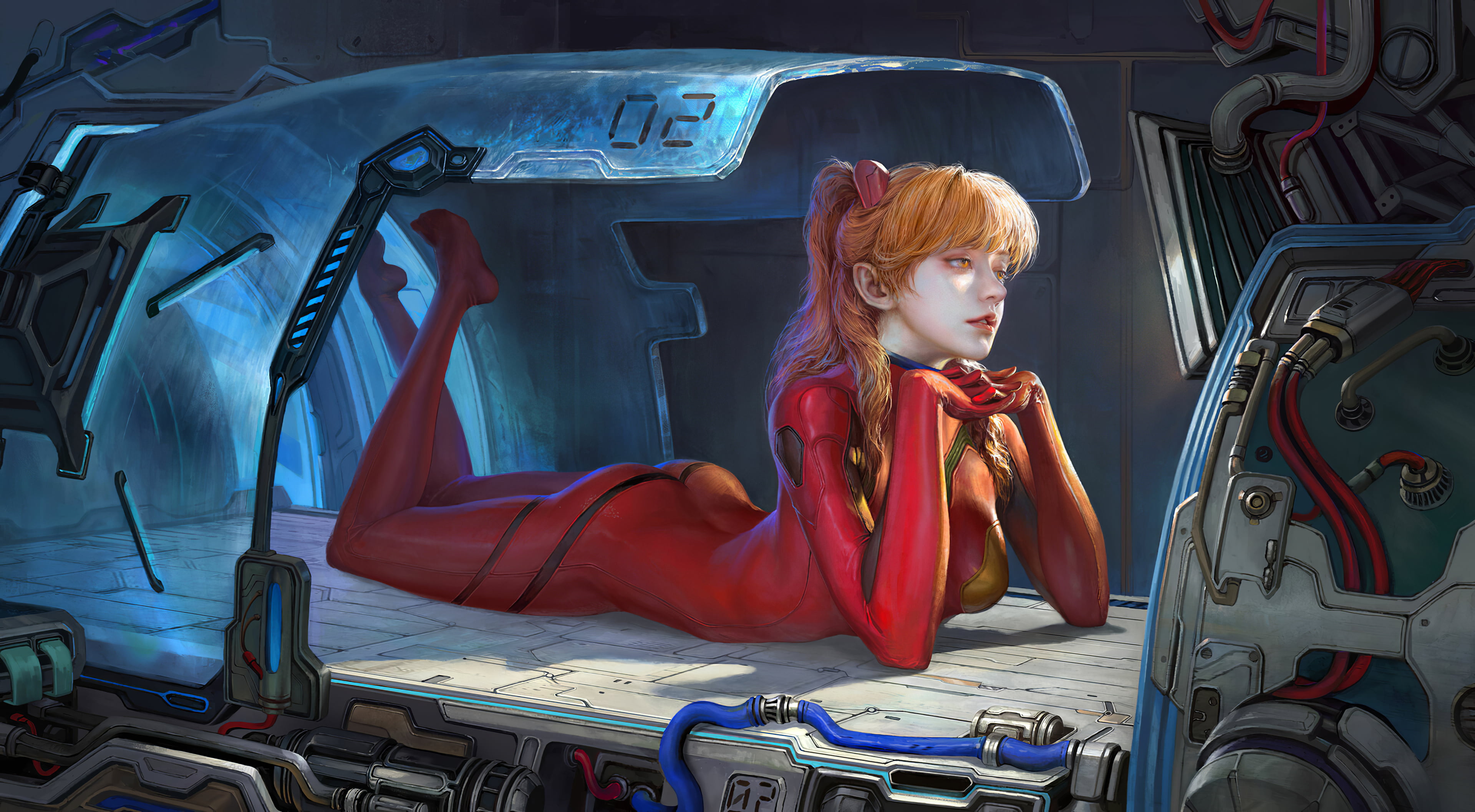 futuristic, fantasy art, 3D, concept art, digital art, science fiction, JiaYuan Song, artwork, fan art, painting, cyber, cyberpunk, Asuka Langley Soryu, HD Wallpaper