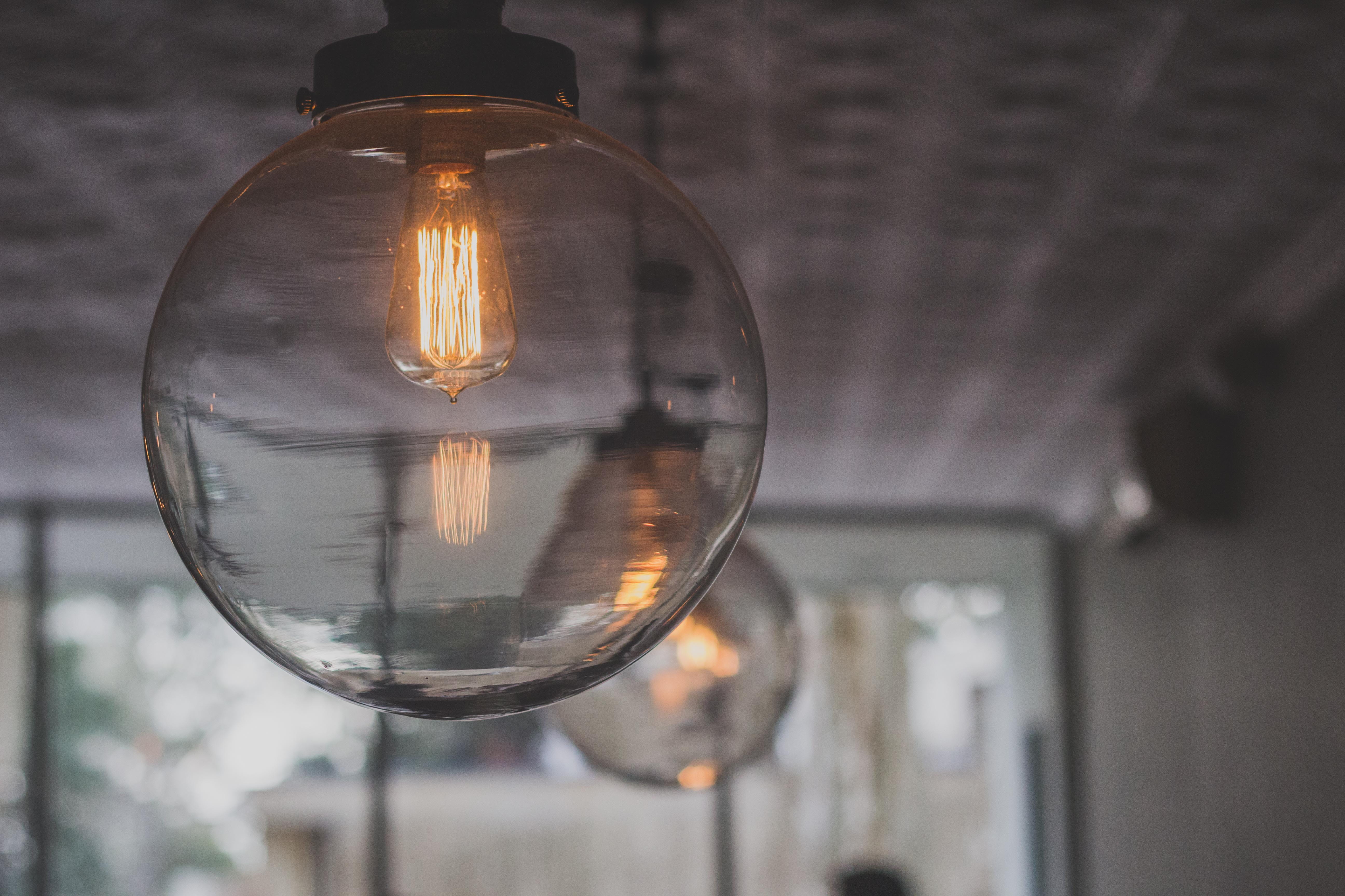 fuel and power generation, electric light, filament, electricity, space, 5K, astronomy, interior design, illuminated, light bulb, building, planet, universe, HD Wallpaper