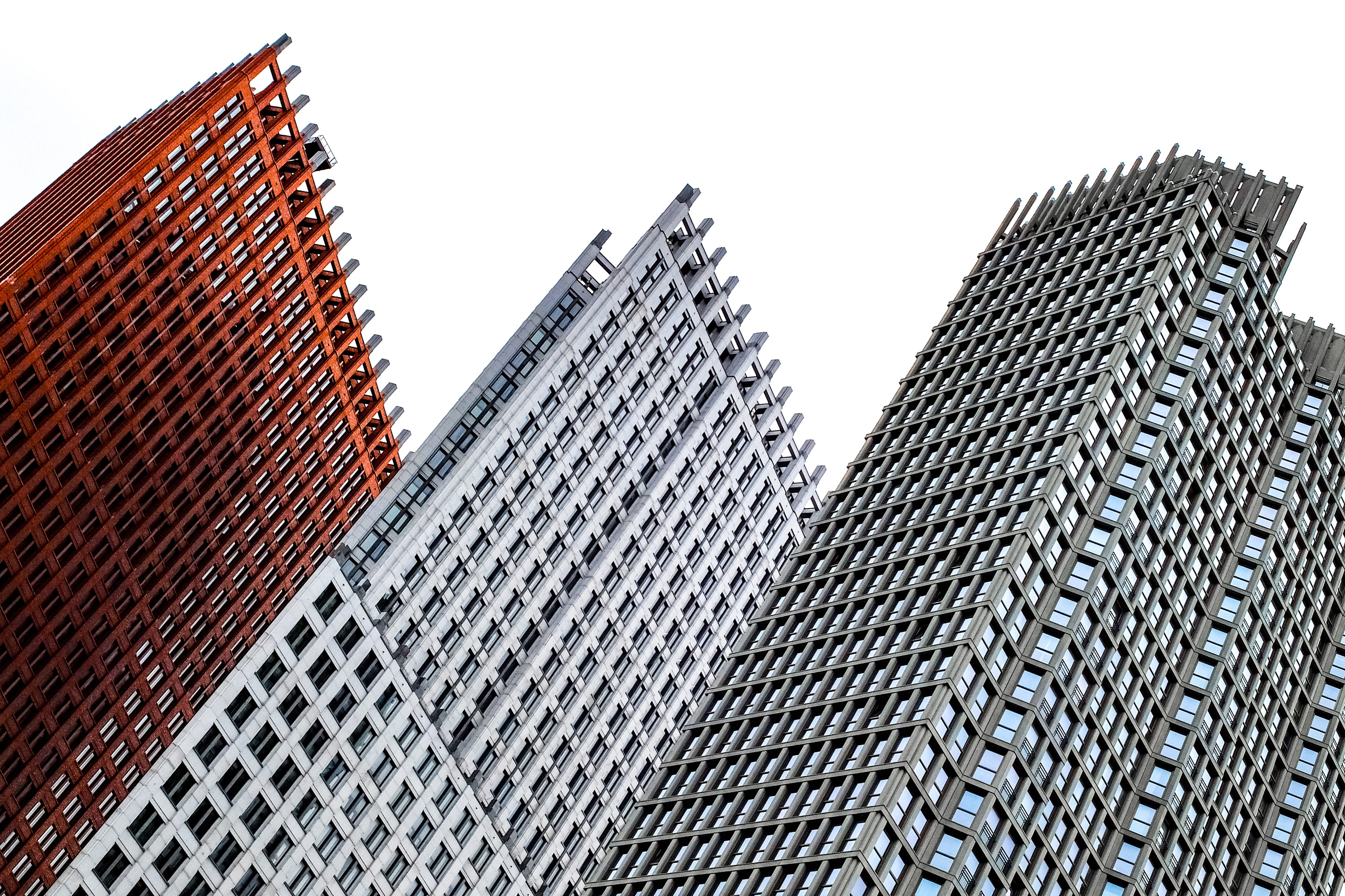 netherlands, day, clear sky, outdoors, low angle view, pattern, office building exterior, architecture, no people, tall - high, den haag, city, glass - material, HD Wallpaper