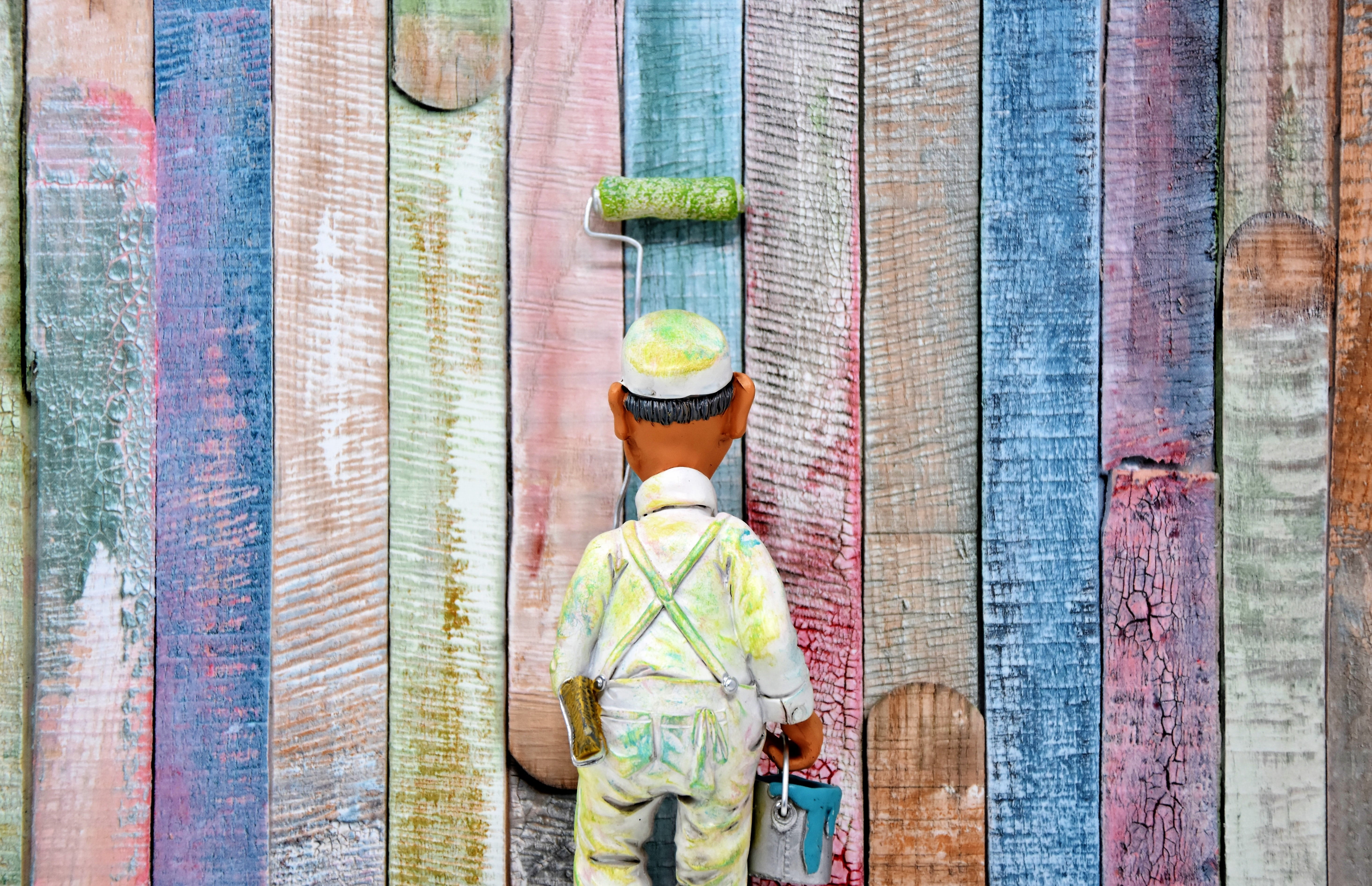 adult, hardhat, waist up, structure, paint, 5K, working, masonry, wooden wall, painted wall, boards stained, responsibility, three quarter length, rear view, HD Wallpaper