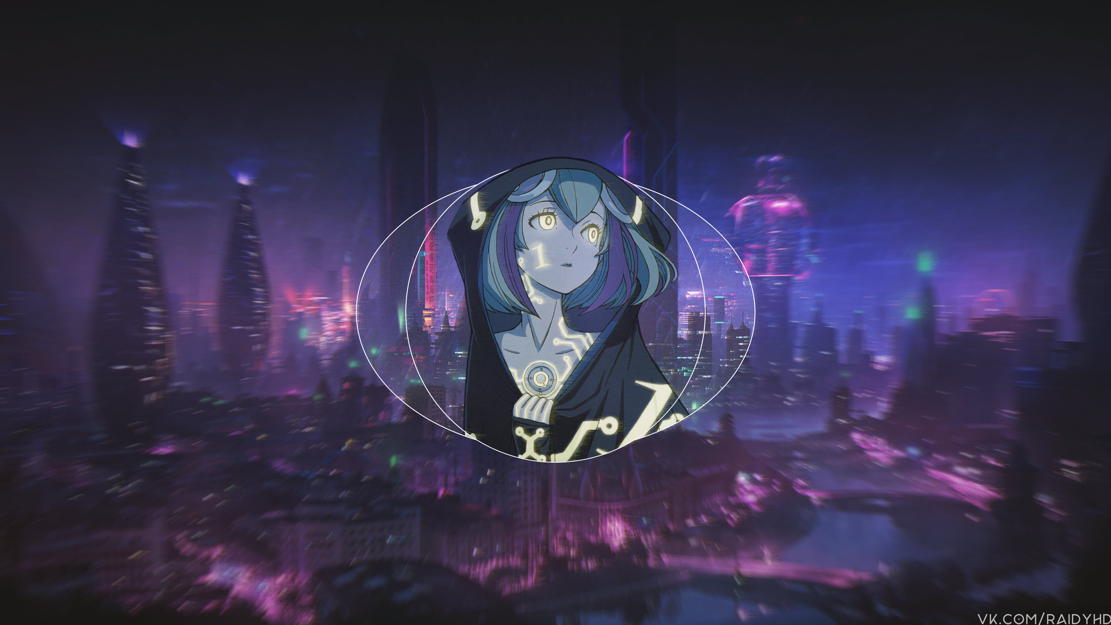anime girls, 4K, Yurizaki Mira, cyberpunk, anime, picture-in-picture, HD Wallpaper