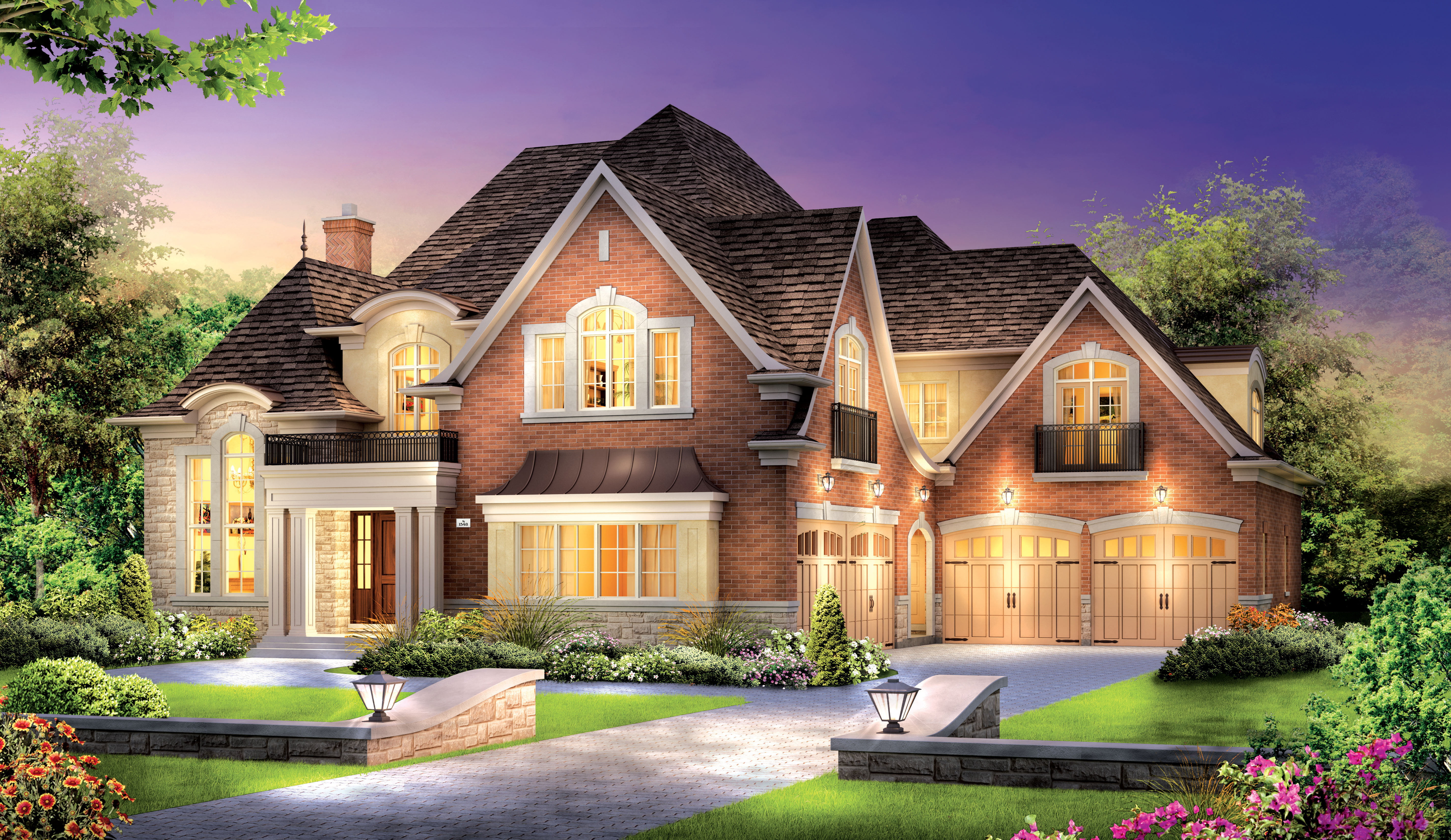 blue, flowerbed, brick, nature, front or Back Yard, housing Development, painting, building Exterior, modern, 5K, grass, suburb, upper class, formal Garden, HD Wallpaper