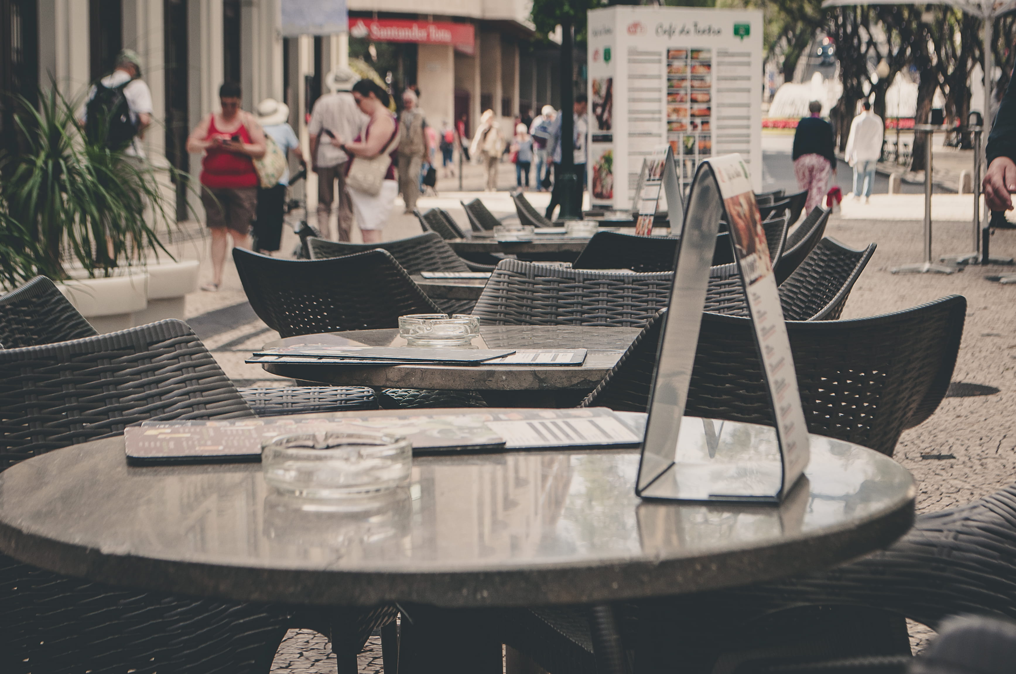 group of people, portugal, outdoors, funchal, restaurant, setting, place setting, mesa, chair, coffeshop, focus on foreground, architecture, madeira, travel, HD Wallpaper