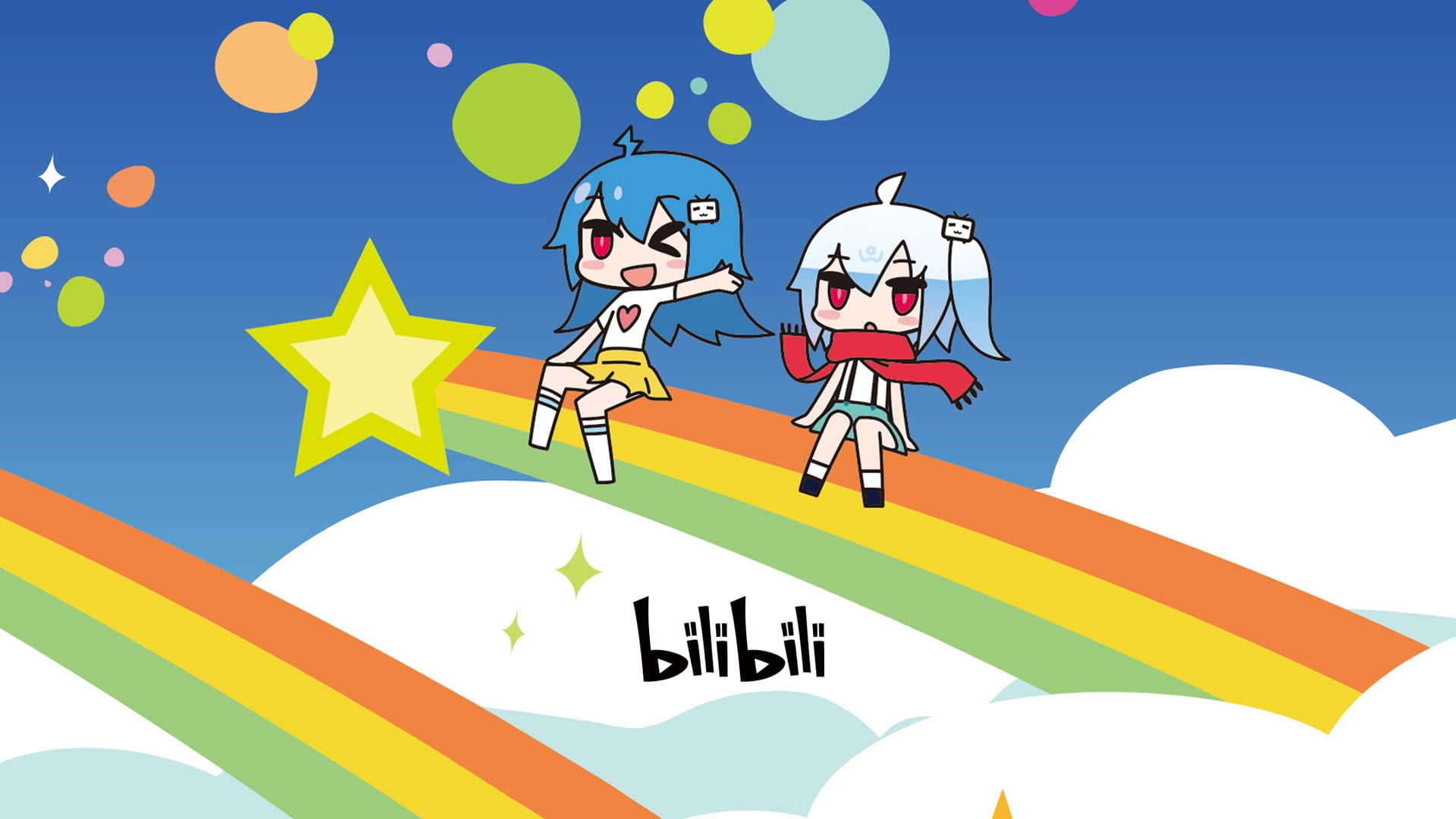 people, bilibili, emotion, outdoors, fun, males, cartoon, anime girls, communication, anime, two people, happiness, women, blue, sky, men, nature, 1080P, HD Wallpaper