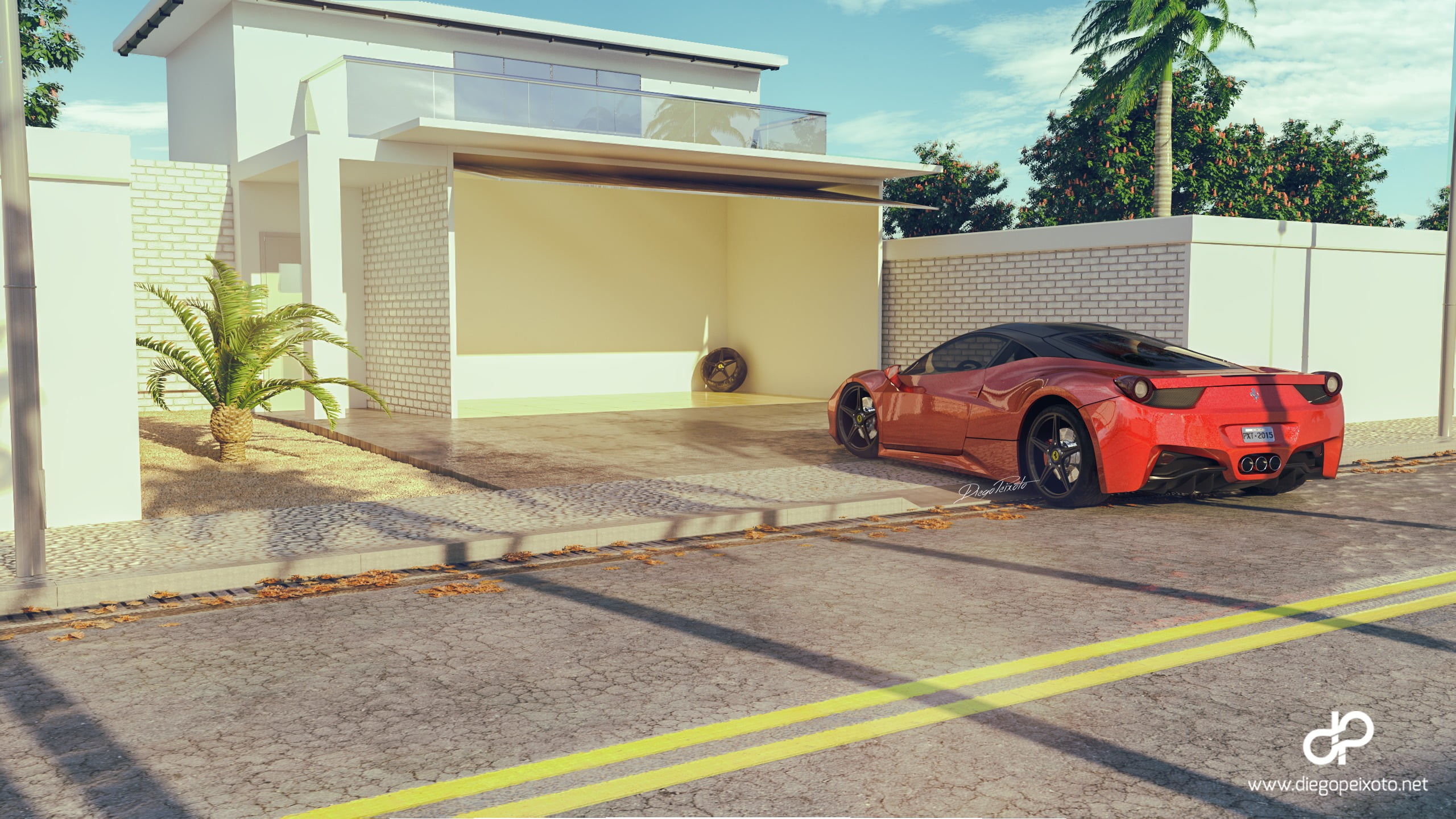 garage, motor vehicle, day, residential district, mode of transportation, nature, 2K, house, outdoors, no people, Ferrari 458, front or back yard, sunlight, HD Wallpaper
