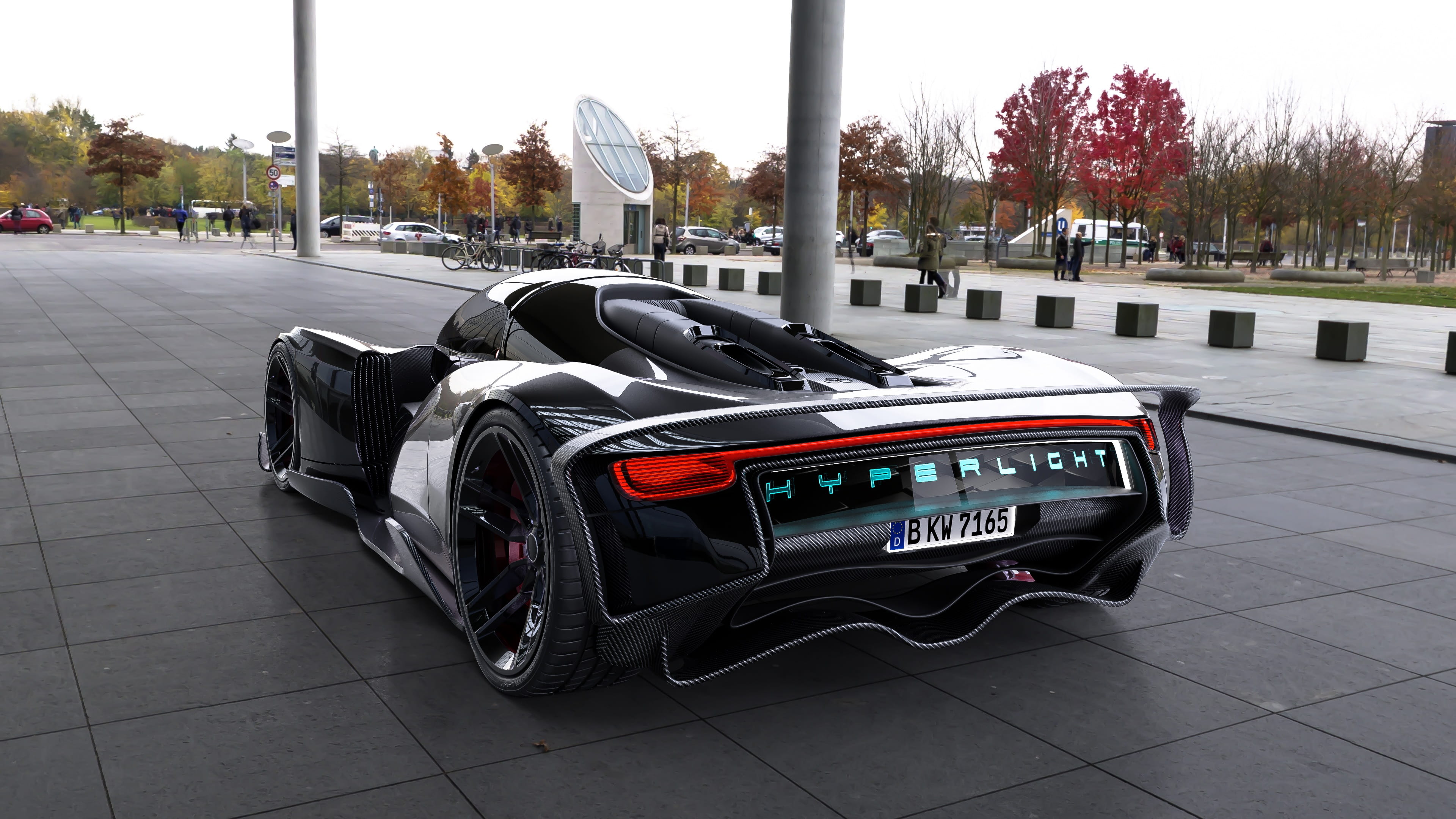 built structure, lotus, day, fast, architecture, 3d, tree, vehicle, transportation, travel, car, red, speed, street, futuristic, concept, drive, luxury, HD Wallpaper