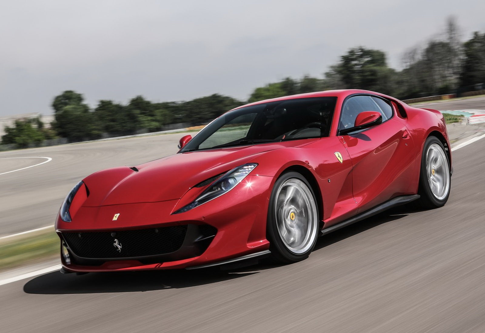 superfast, nature, car, no people, motion, road, racecar, outdoors, reflection, wheel, red, (2018), tree, travel, speed, ferrari, mode of transportation, HD Wallpaper