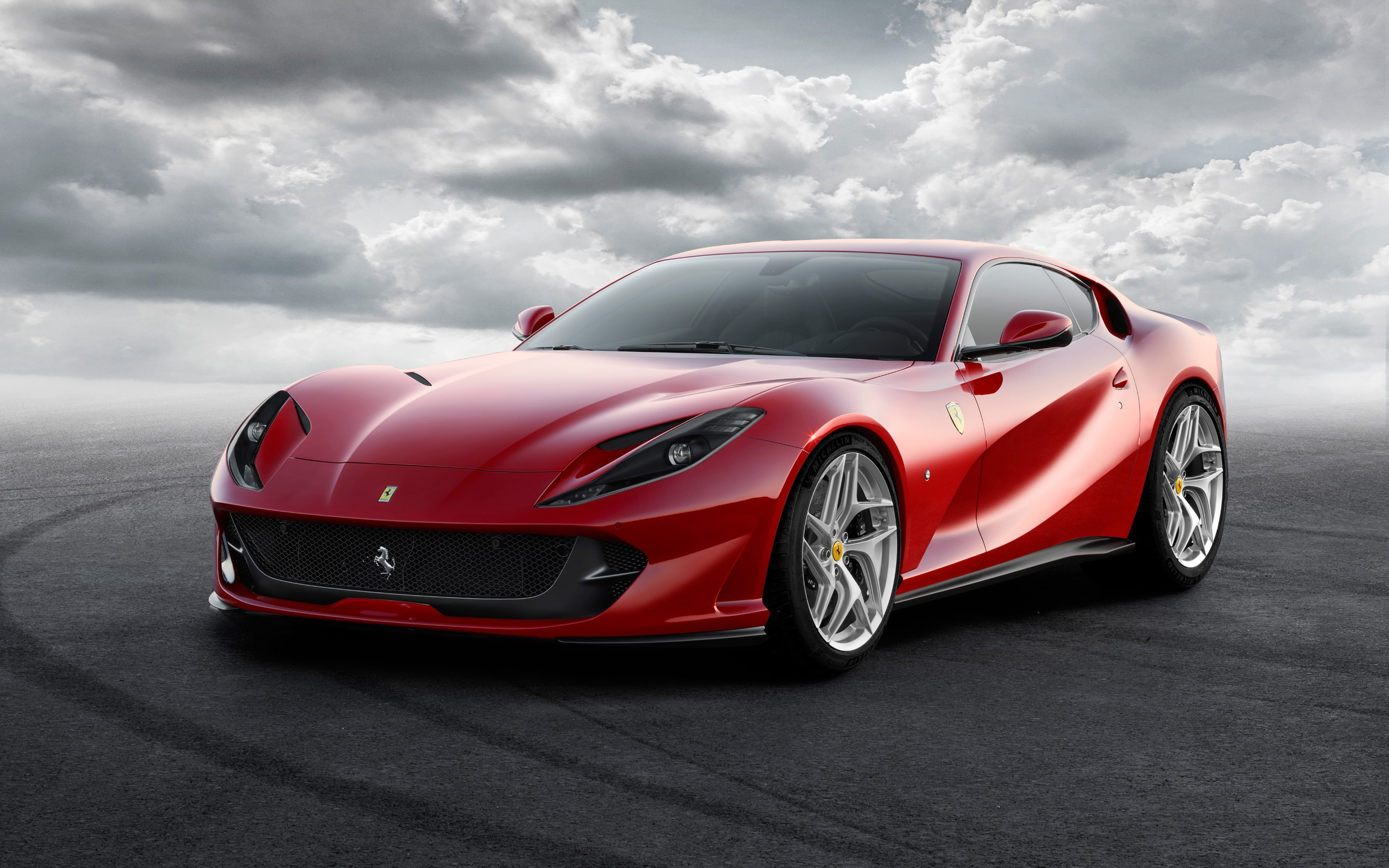 ferrari 812 superfast, supercar, clouds, Vehicle, cars, side view, 2K, red, HD Wallpaper
