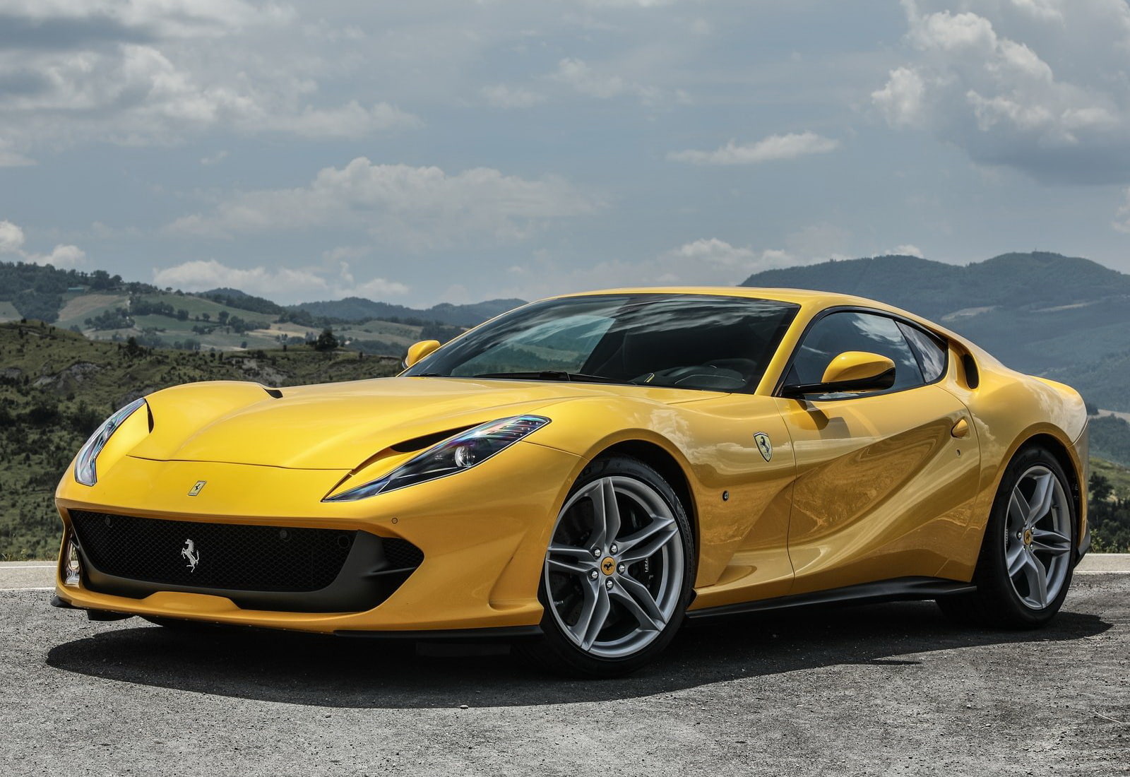 812, road, reflection, vintage car, yellow, nature, mountain, cloud - sky, land vehicle, no people, mode of transportation, (2018), 720P, sports car, car, HD Wallpaper