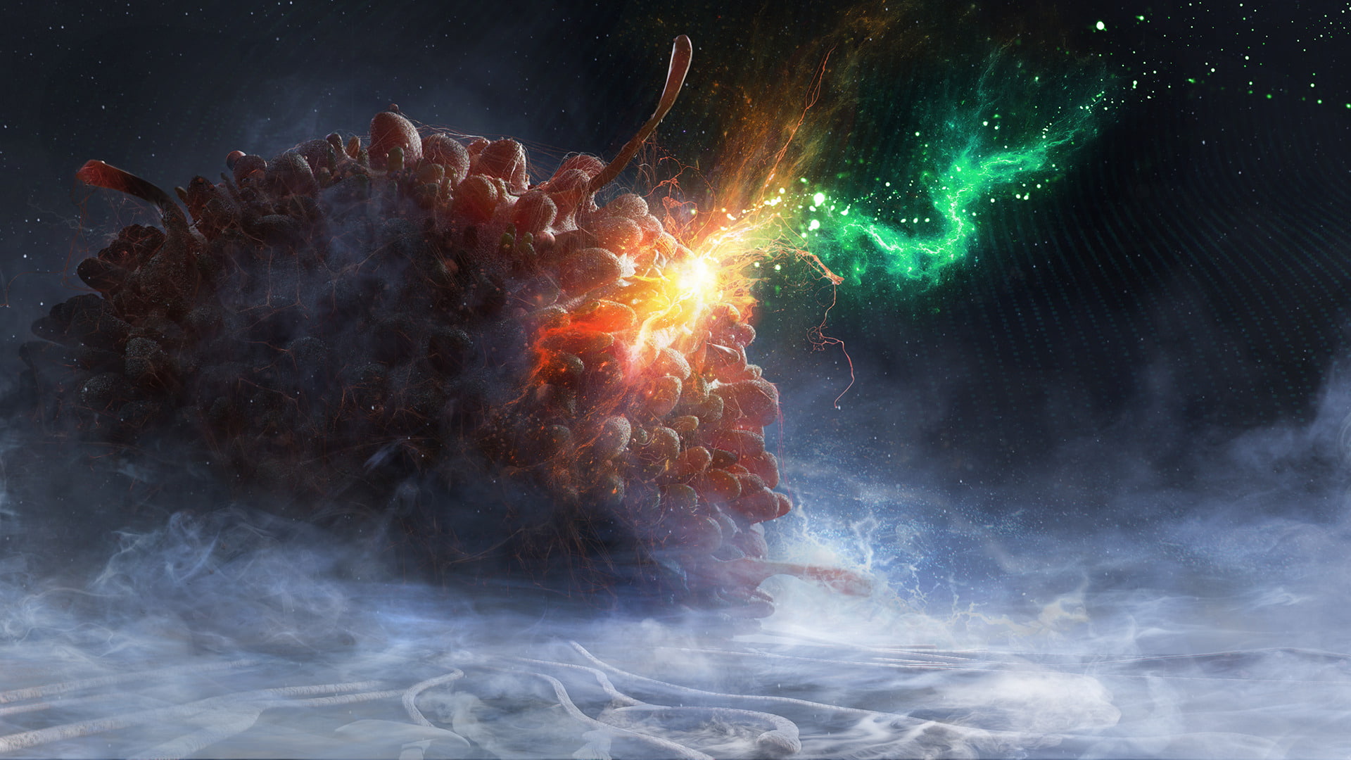 fantasy, no people, smoke - physical structure, space and astronomy, power, firework, science, nature, black background, impact, star - space, outdoors, HD Wallpaper