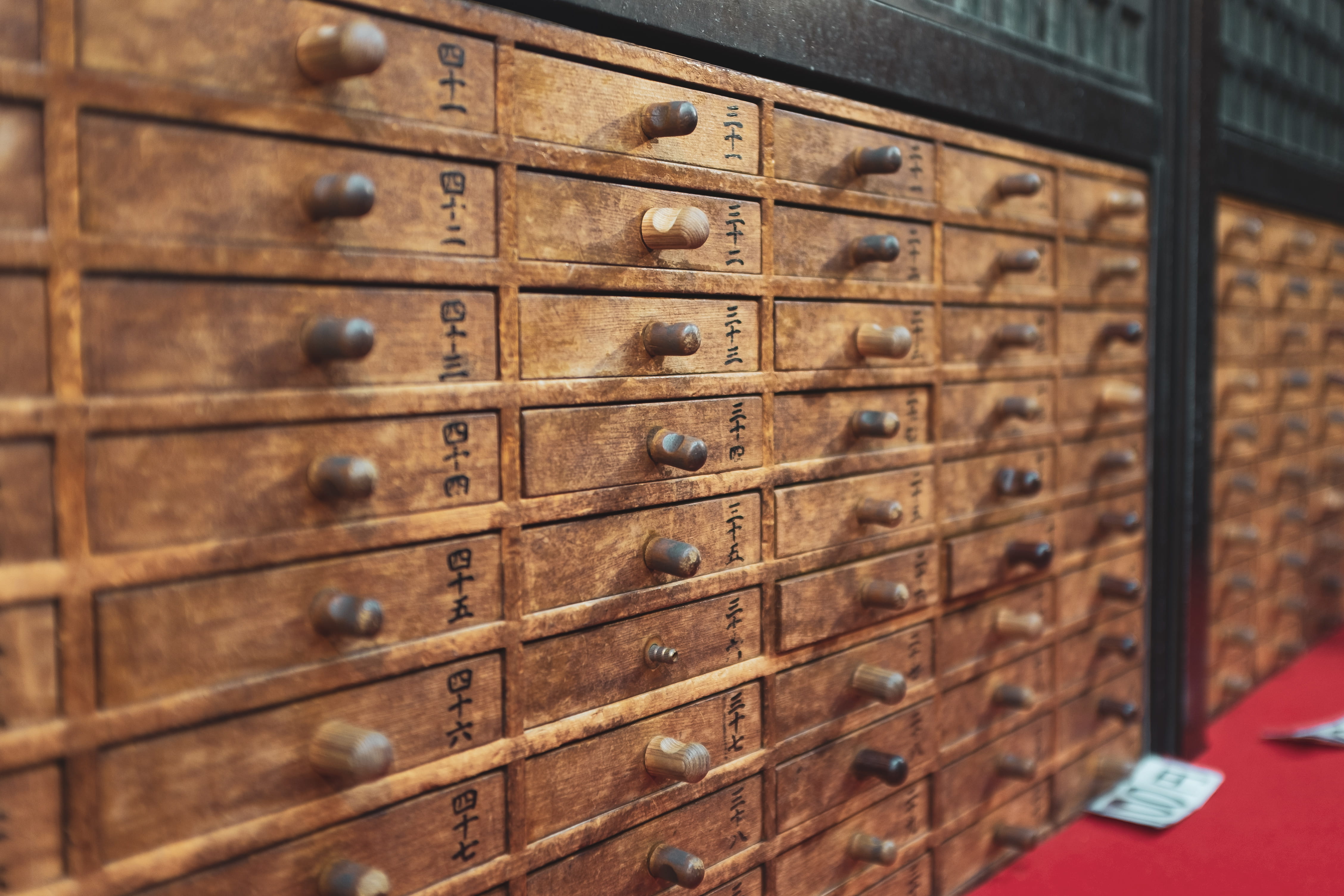 no people, in a row, wood - material, repetition, safety, order, indoors, pattern, 4K, filing cabinet, storage compartment, brown, label, security, wooden, HD Wallpaper