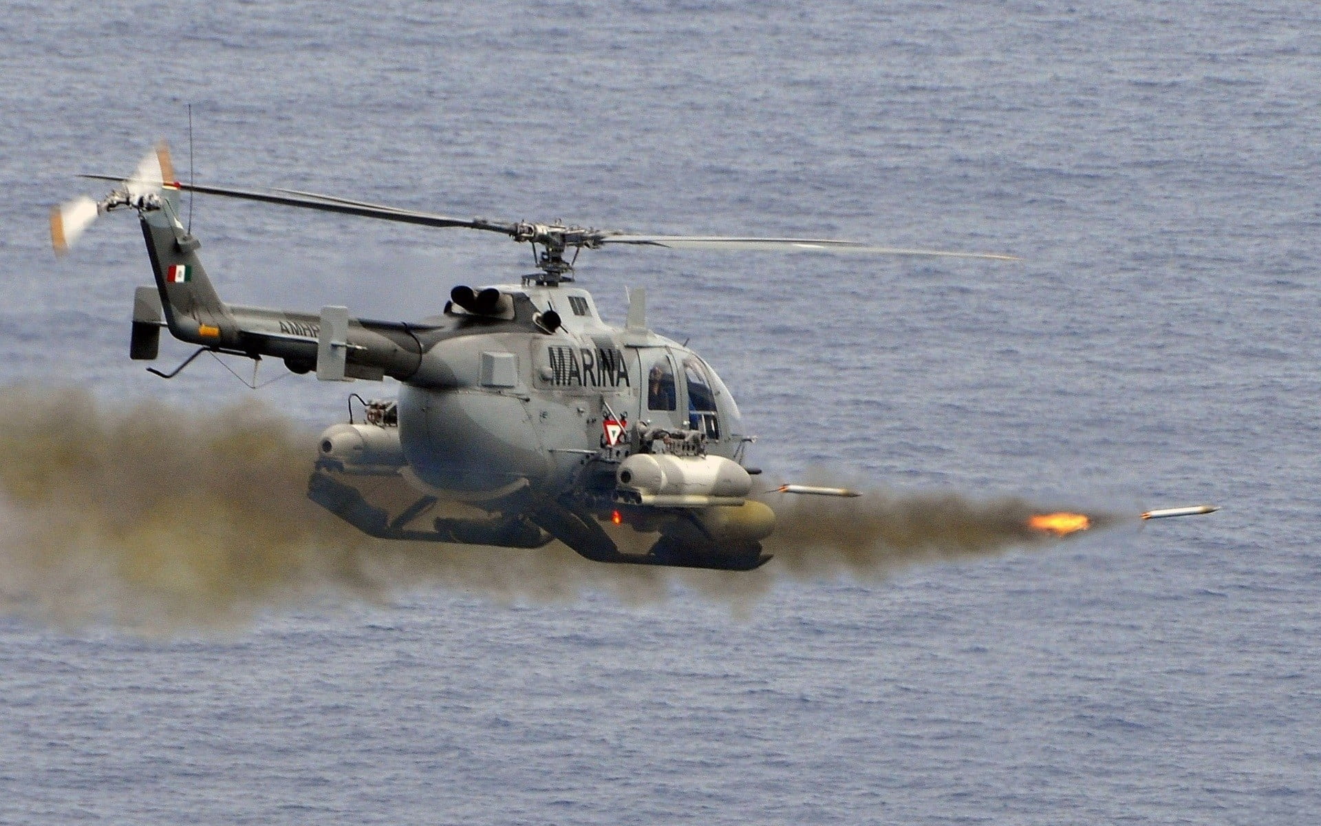 military, mode of transportation, aircraft, helicopter, flying, industry, propeller, sea, black, 1080P, shipping, MBB BO-105, aerospace industry, day, HD Wallpaper