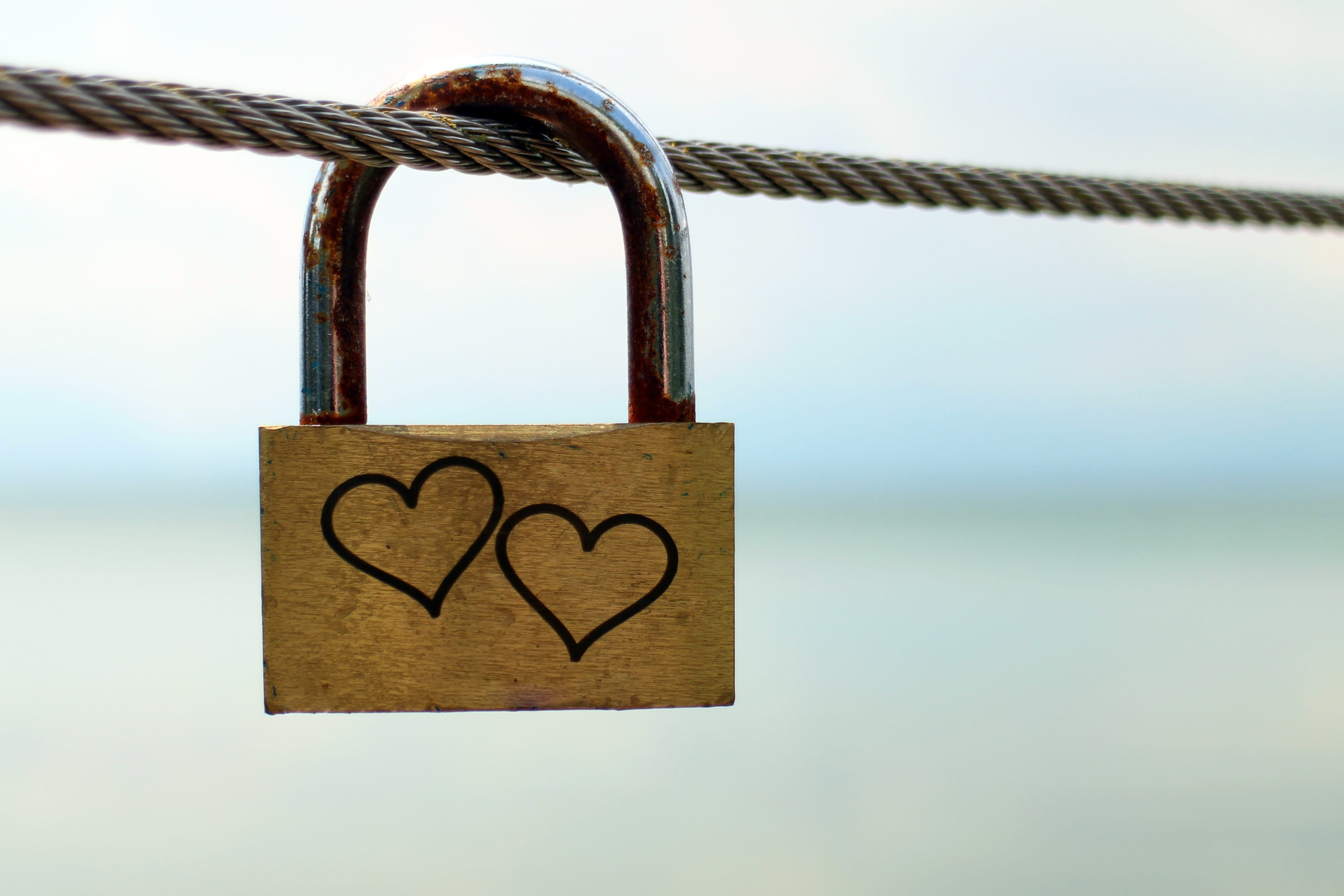 hanged, metal, carve, lock, security lock, heart, brown, castle, love lock, 2K, steel, no people, communication, sure, love, connection, hanging, close-up, HD Wallpaper
