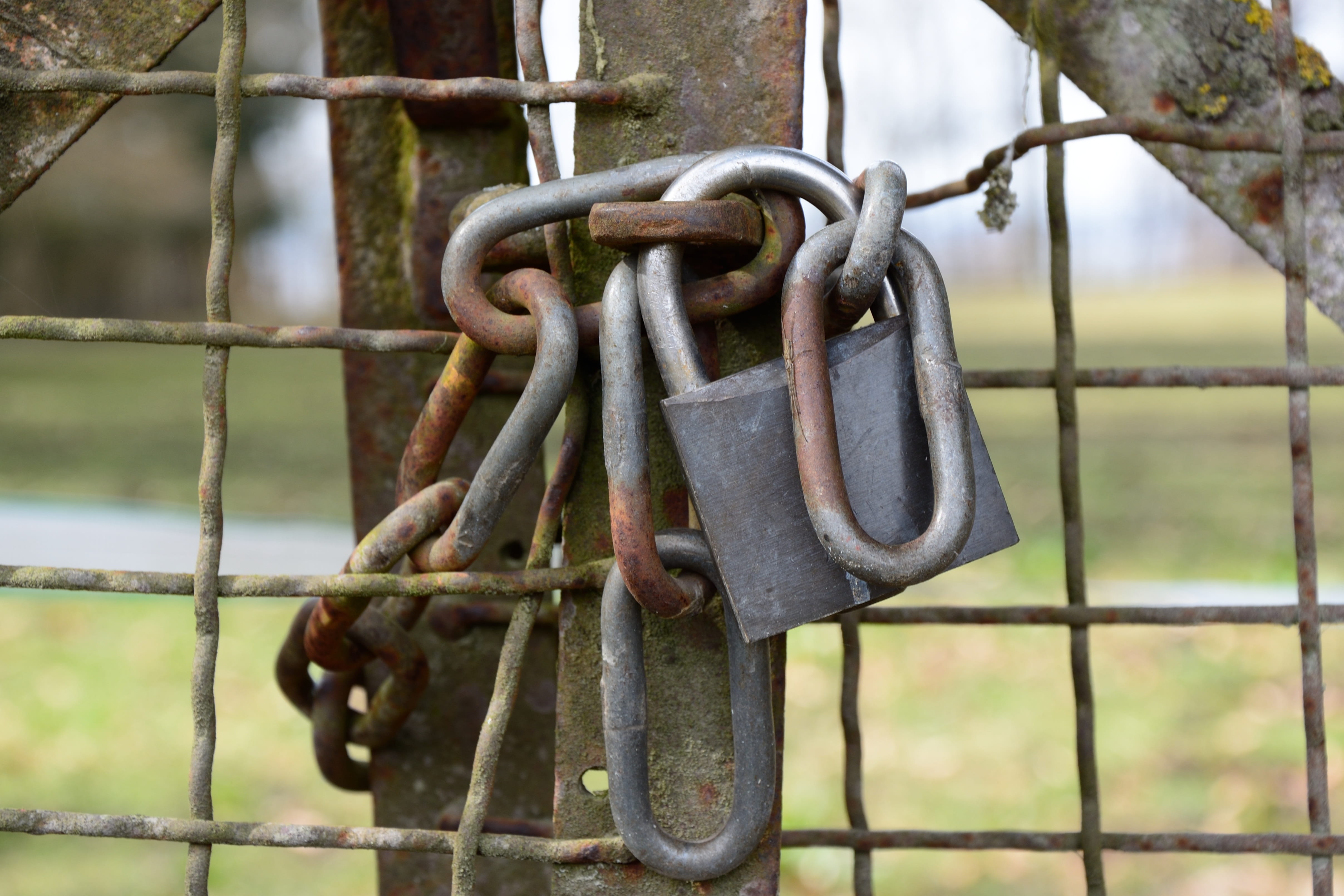 locked, to, hanging, outdoors, iron - metal, castle, close, secure, locks to, chain, focus on foreground, lock, barrier, connection, lockable, closed, padlock, HD Wallpaper