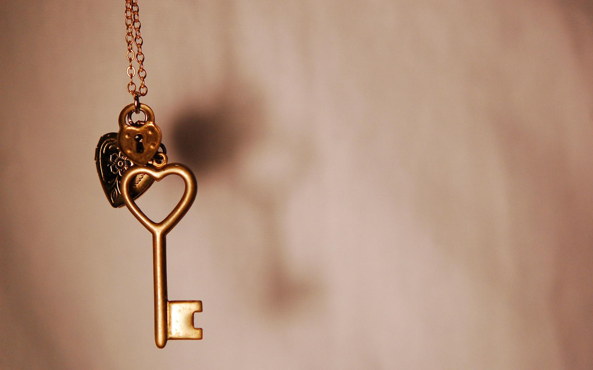 love, 3d and abstract, golden, lock, key, 1080P, HD Wallpaper