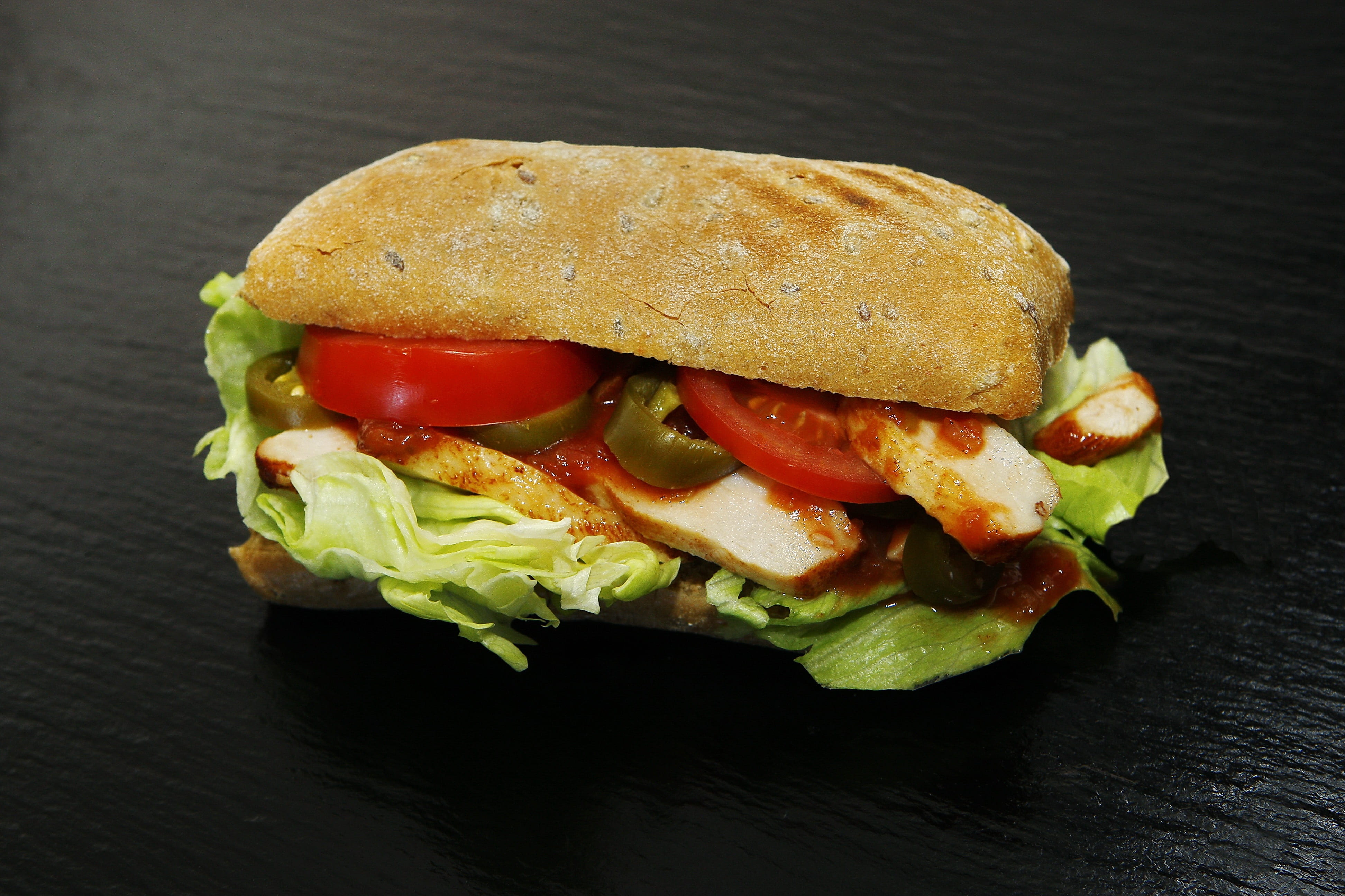 ready-to-eat, 4K, indoors, tomato, finger foods, sandwich, delicacy, black background, taste, serving size, freshness, speciality, vegetable, still life, HD Wallpaper