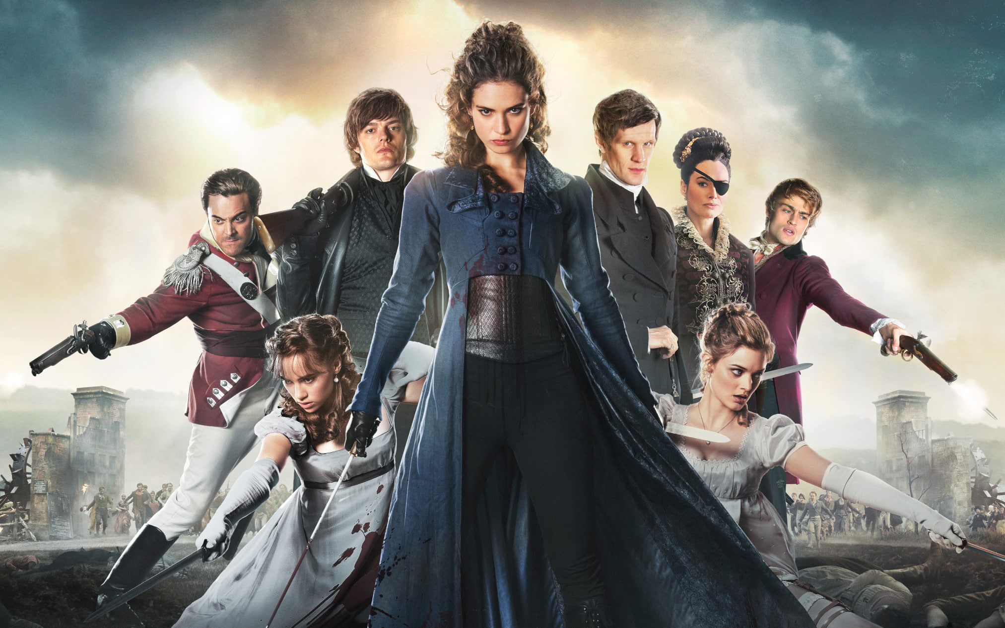 knives, weapons, Pride, Lily James, characters, Matt Smith, poster, prejudice and zombies, guns, 1080P, Pride and Prejudice and Zombies, HD Wallpaper