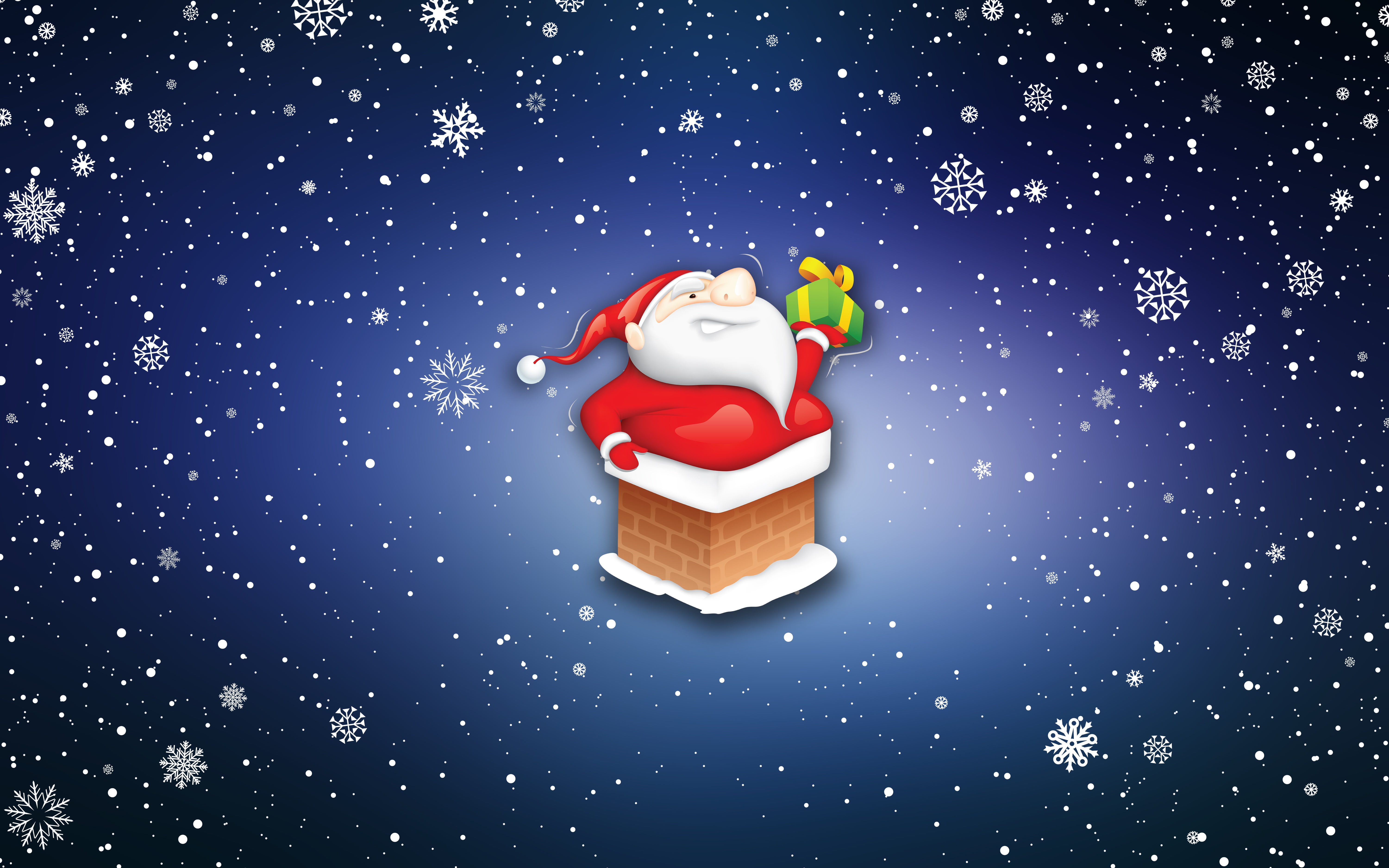 The chimney, Background, Minimalism, Holiday, Art, New Year, Snow, Gift, Santa Claus, Snowflakes, Christmas, 5K, Mood, HD Wallpaper