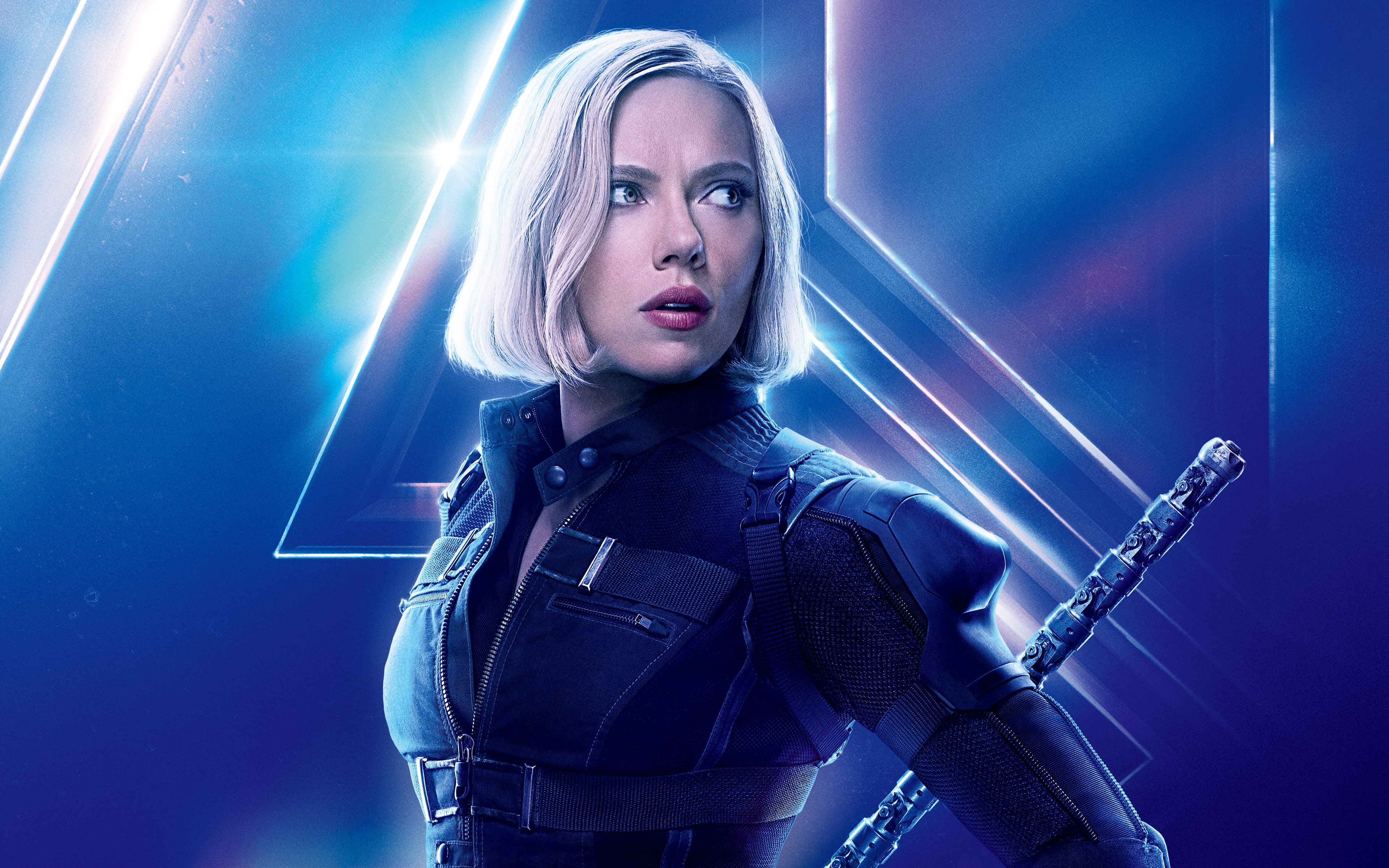 beauty, blue background, Johansson, fashion, War, light beam, women, lens flare, hairstyle, standing, one person, illuminated, Scarlett, k, young adult, HD Wallpaper