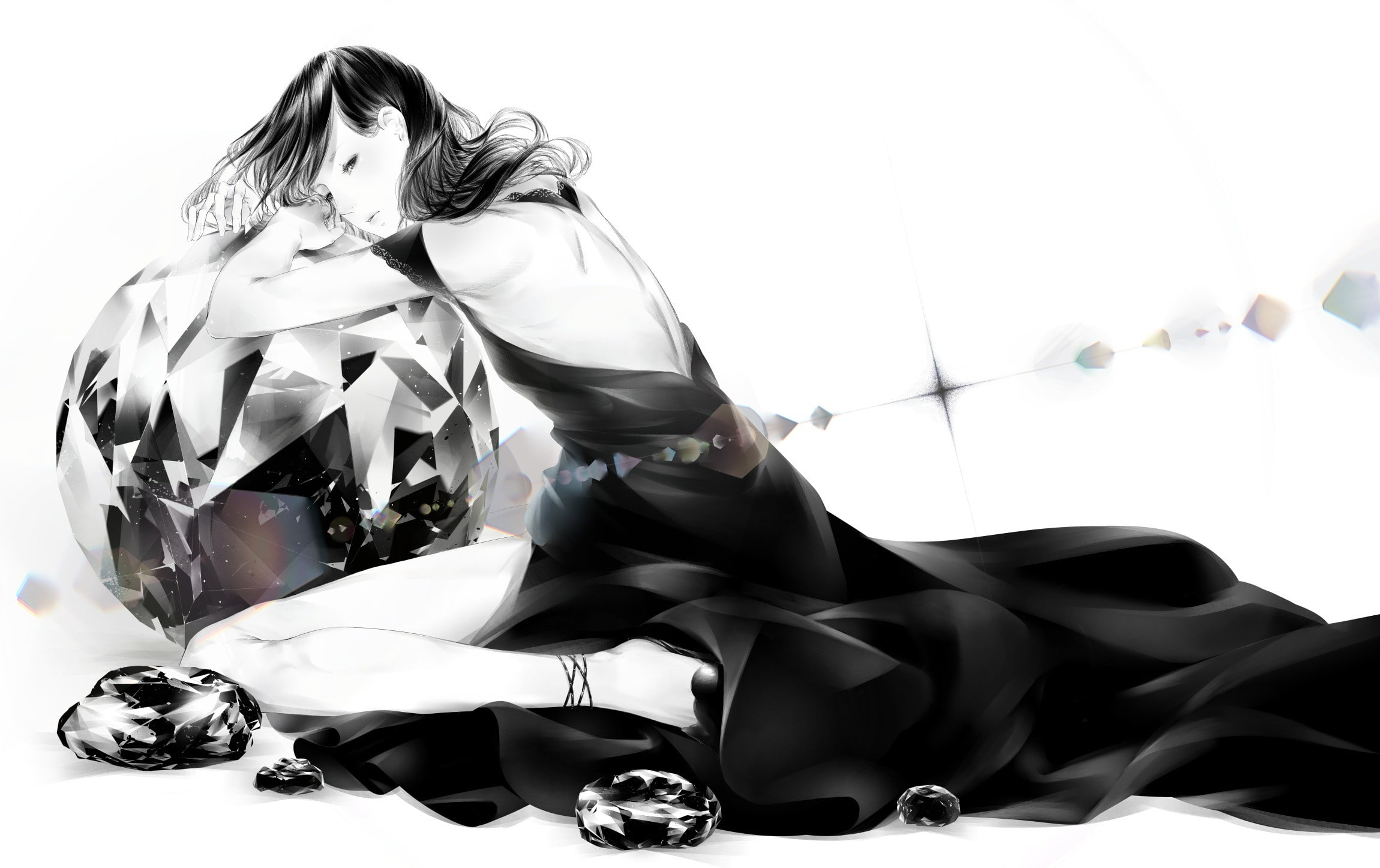 hd, artwork, women, monochrome, 1080P, calibur, games, simple, art, video, px, 2300x1446 px, x, simple background, Dress, background, soul, HD Wallpaper