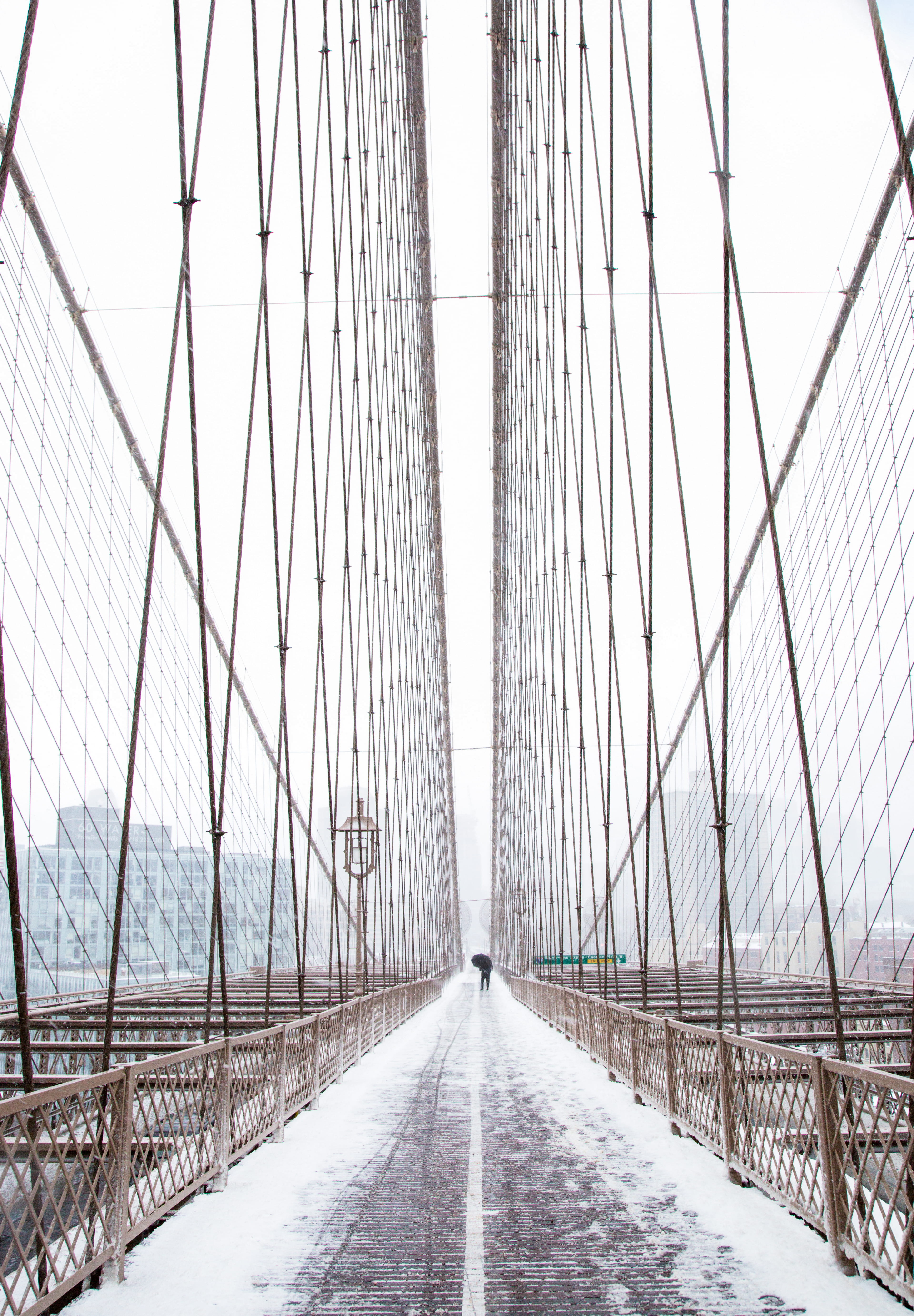 person, building, winter, the way forward, bridge - man made structure, connection, vanishing point, road, nature, steel, pillar, 5K, architecture, built structure, Phone HD Wallpaper