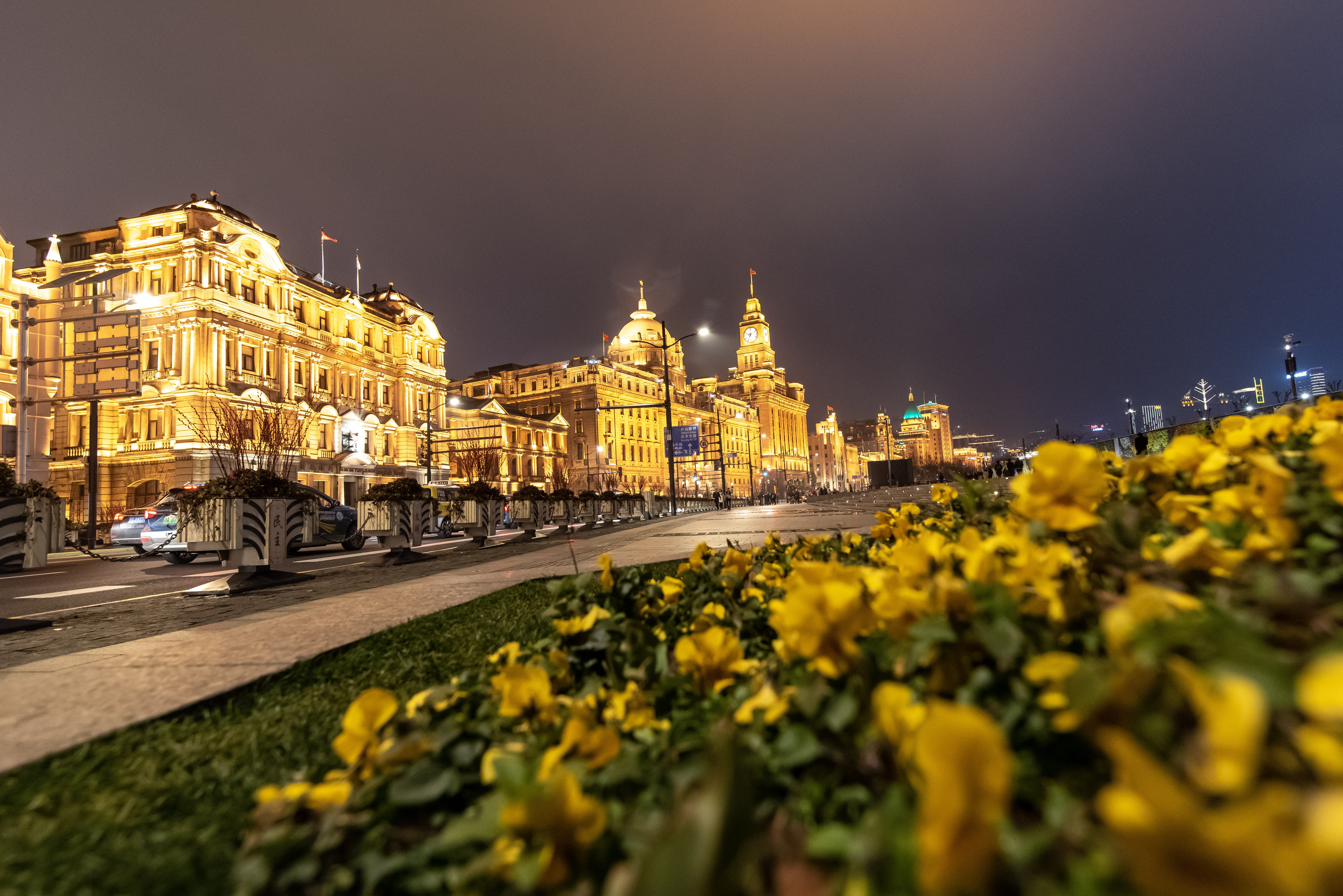 road, 5K, downtown, automobile, vehicle, spire, yellow, flower, blossom, street, travel destinations, building exterior, flowering plant, night, outdoors, HD Wallpaper