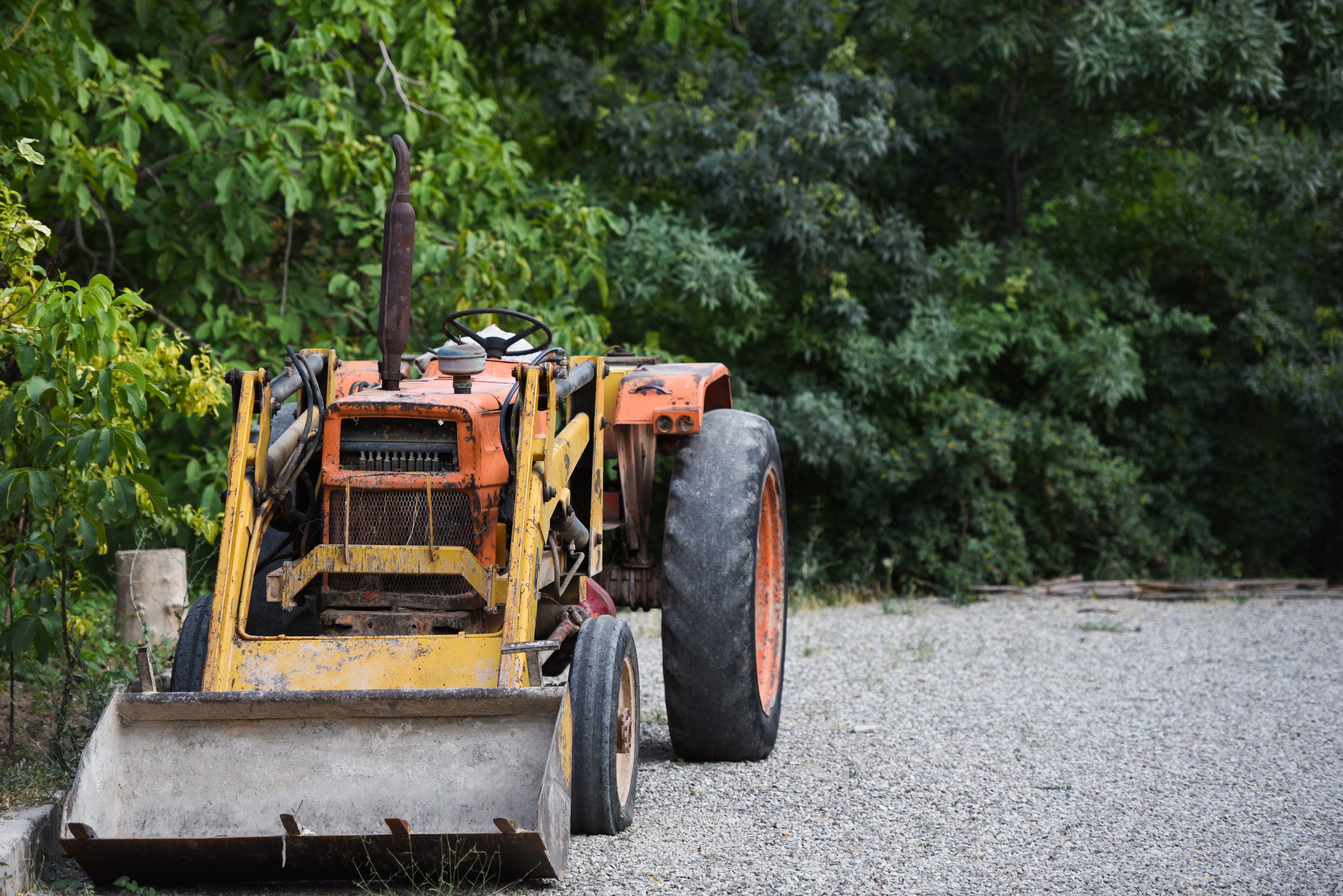 mode of transportation, village, commercial land vehicle, construction equipment, farm, land, no people, forest, mechanics, land vehicle, garden, outdoors, HD Wallpaper
