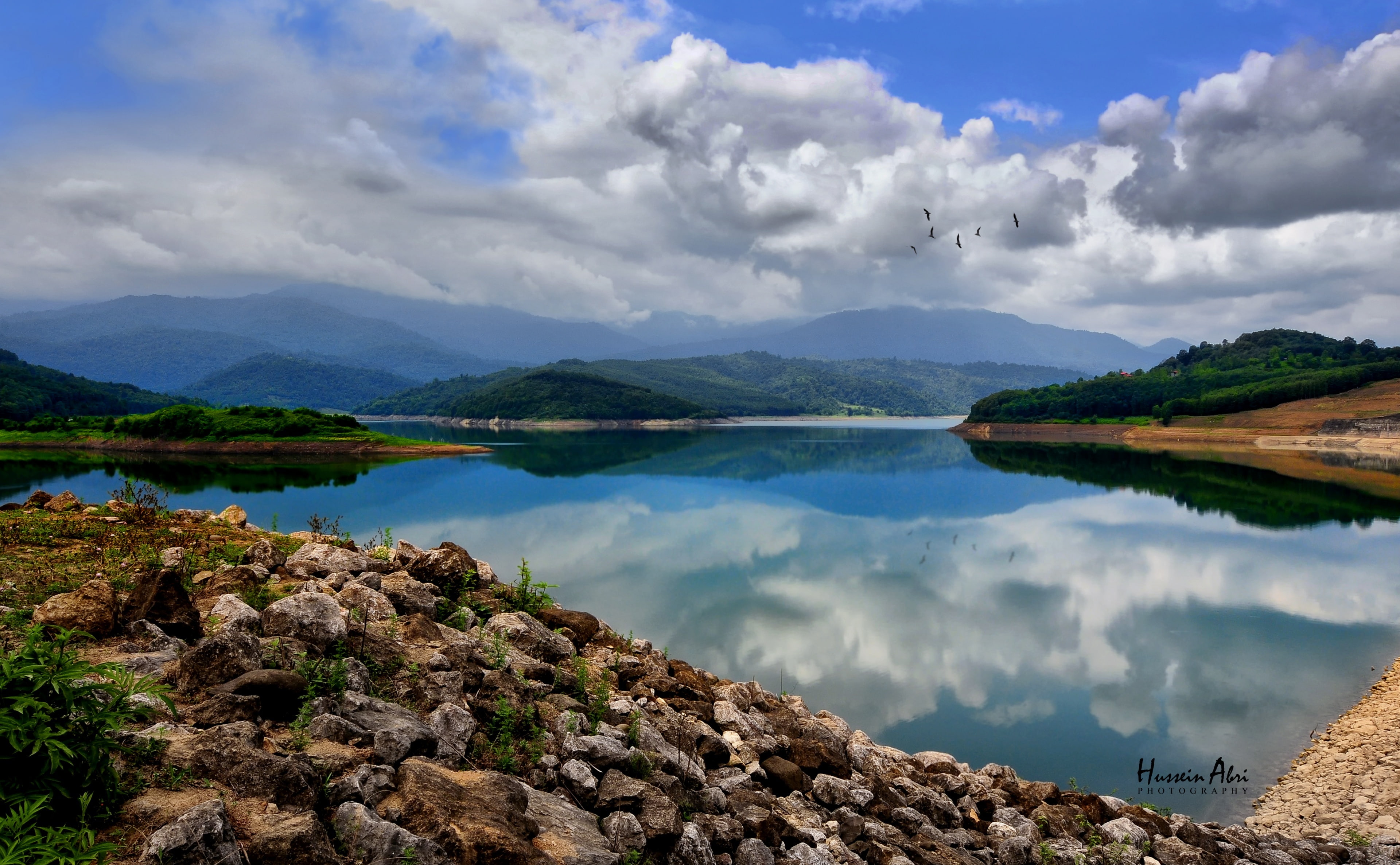 beauty in nature, outdoors, 4K, scenics - nature, Clouds, cloud - sky, Rocks, no people, iran, Shore, environment, Birds, sky, tranquil scene, Nature, HD Wallpaper