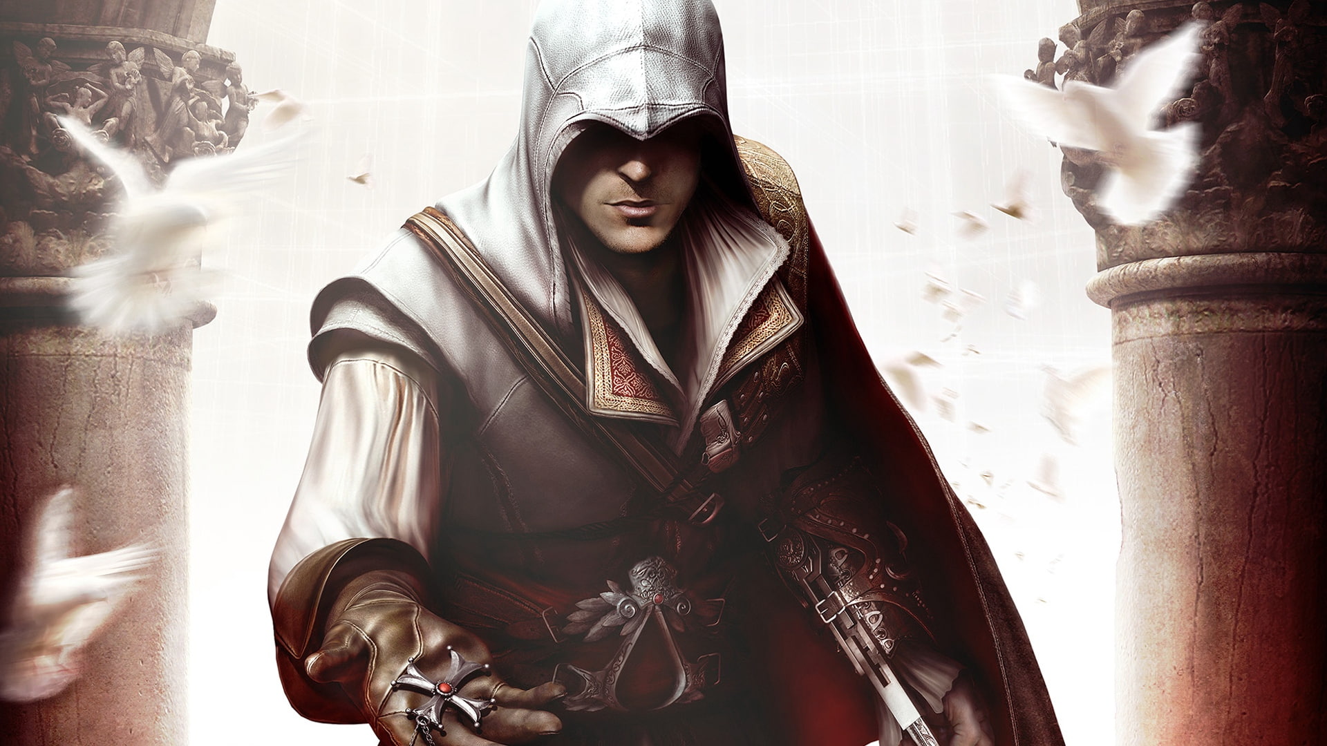 column, 1080P, cross, assassins creed, pigeons, desmond miles, HD Wallpaper