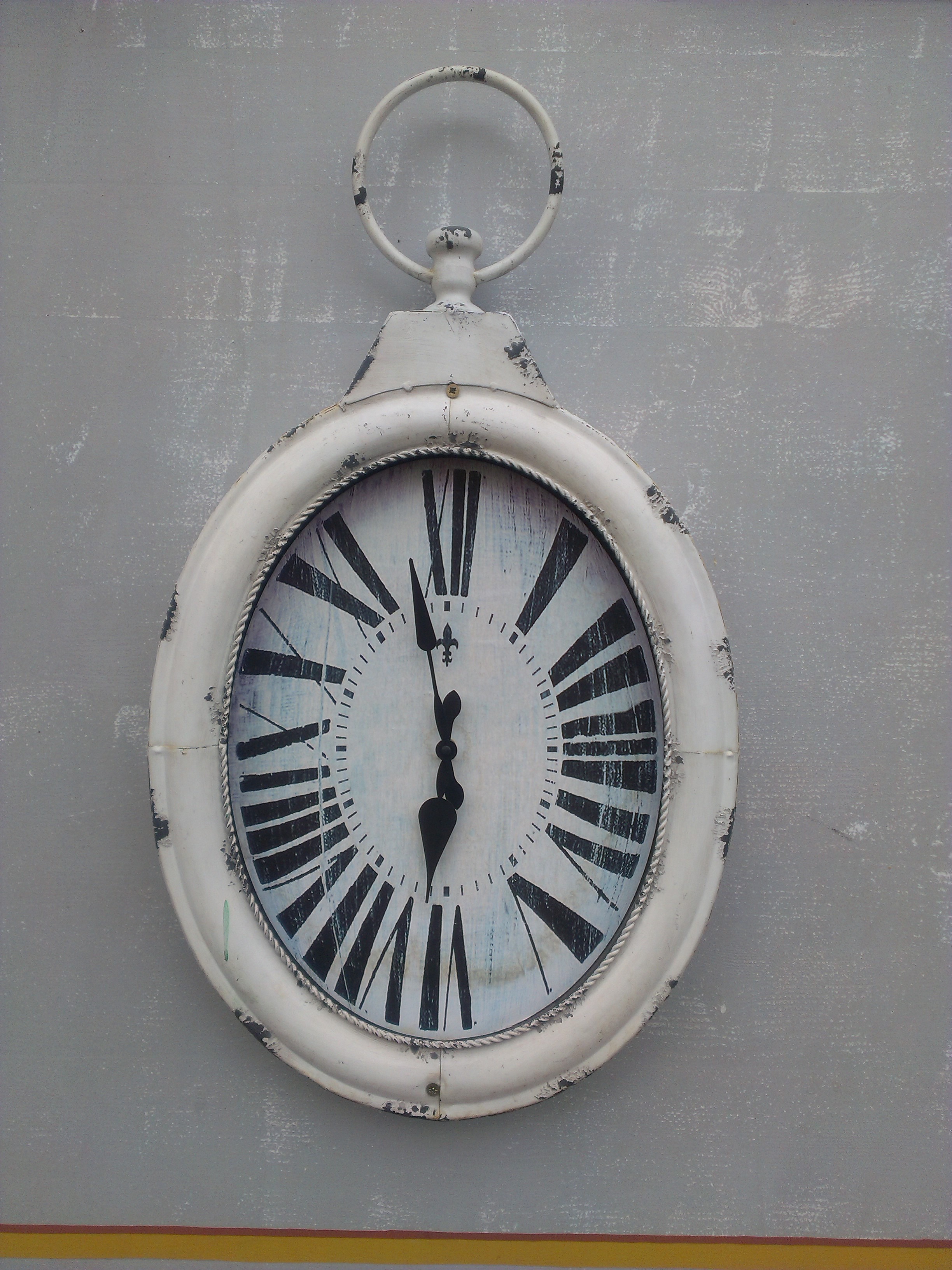 flat, grey, stonewalls, clock face, time, wall - building feature, cement, clock, roman, circle, roman numeral, vintage, black, day, shaped, no people, Phone HD Wallpaper