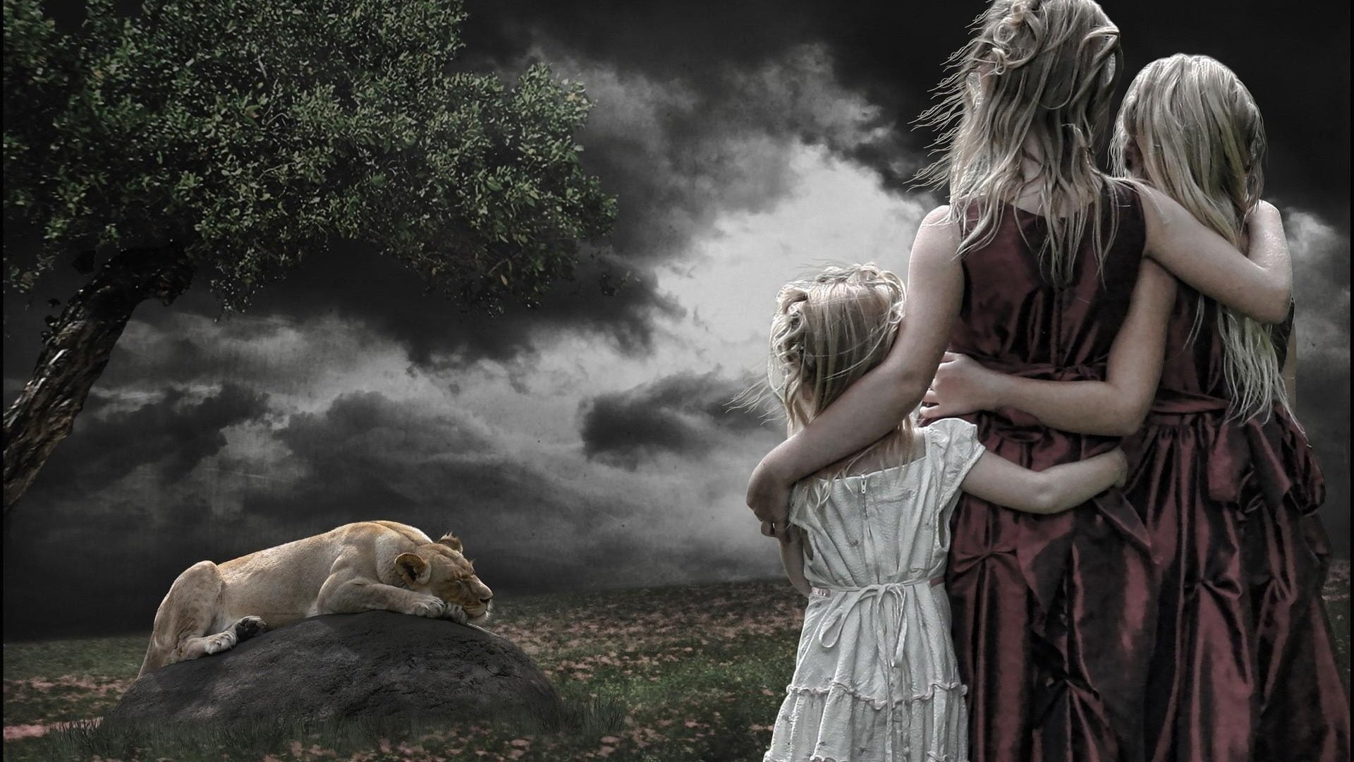 arm around, positive emotion, outdoors, togetherness, emotion, people, childhood, females, blond hair, women, Fantasy Animals, Blonde, Little Girl, adult, HD Wallpaper
