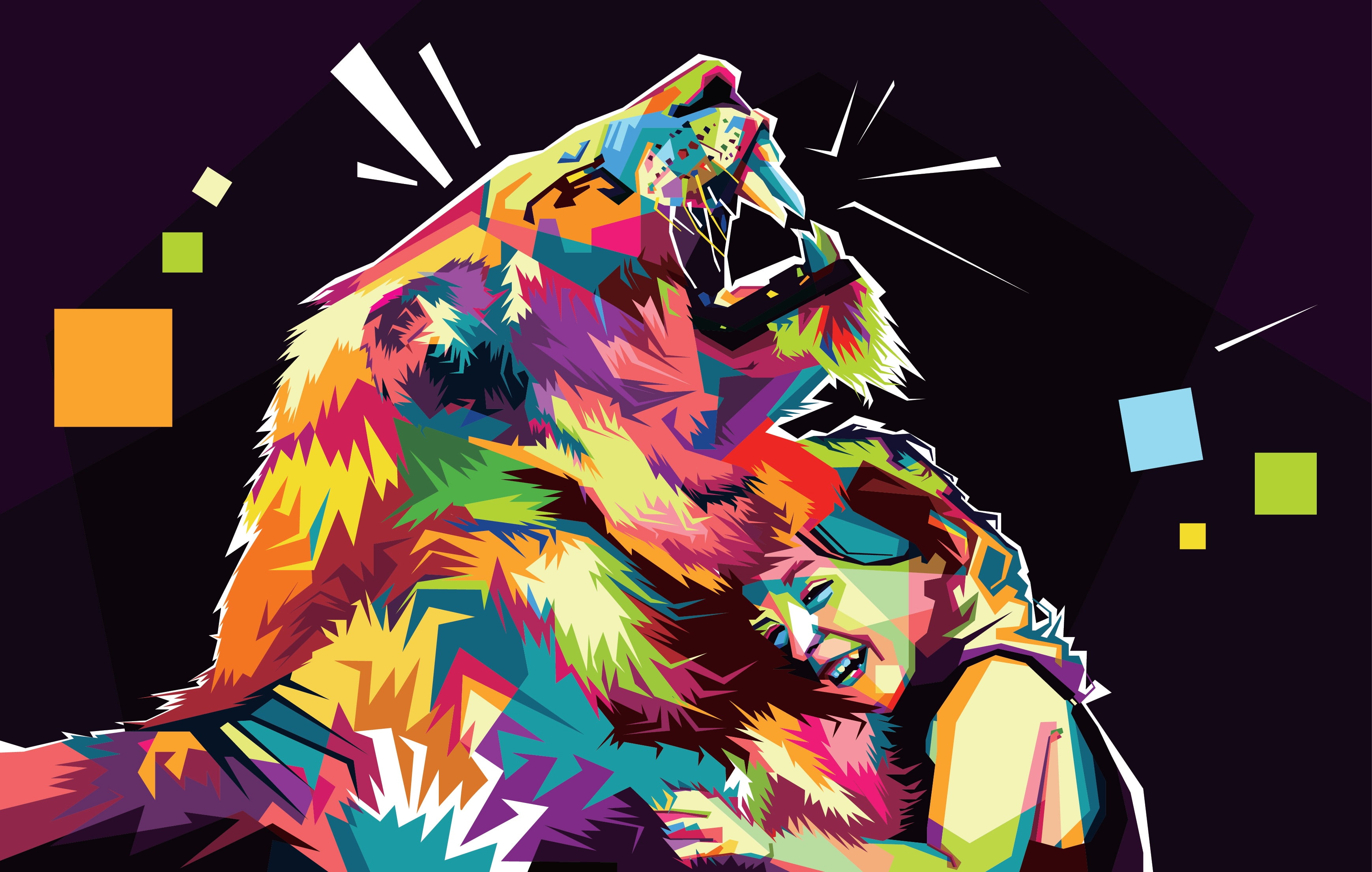 lion, art, child, smile, friends, 2K, HD Wallpaper