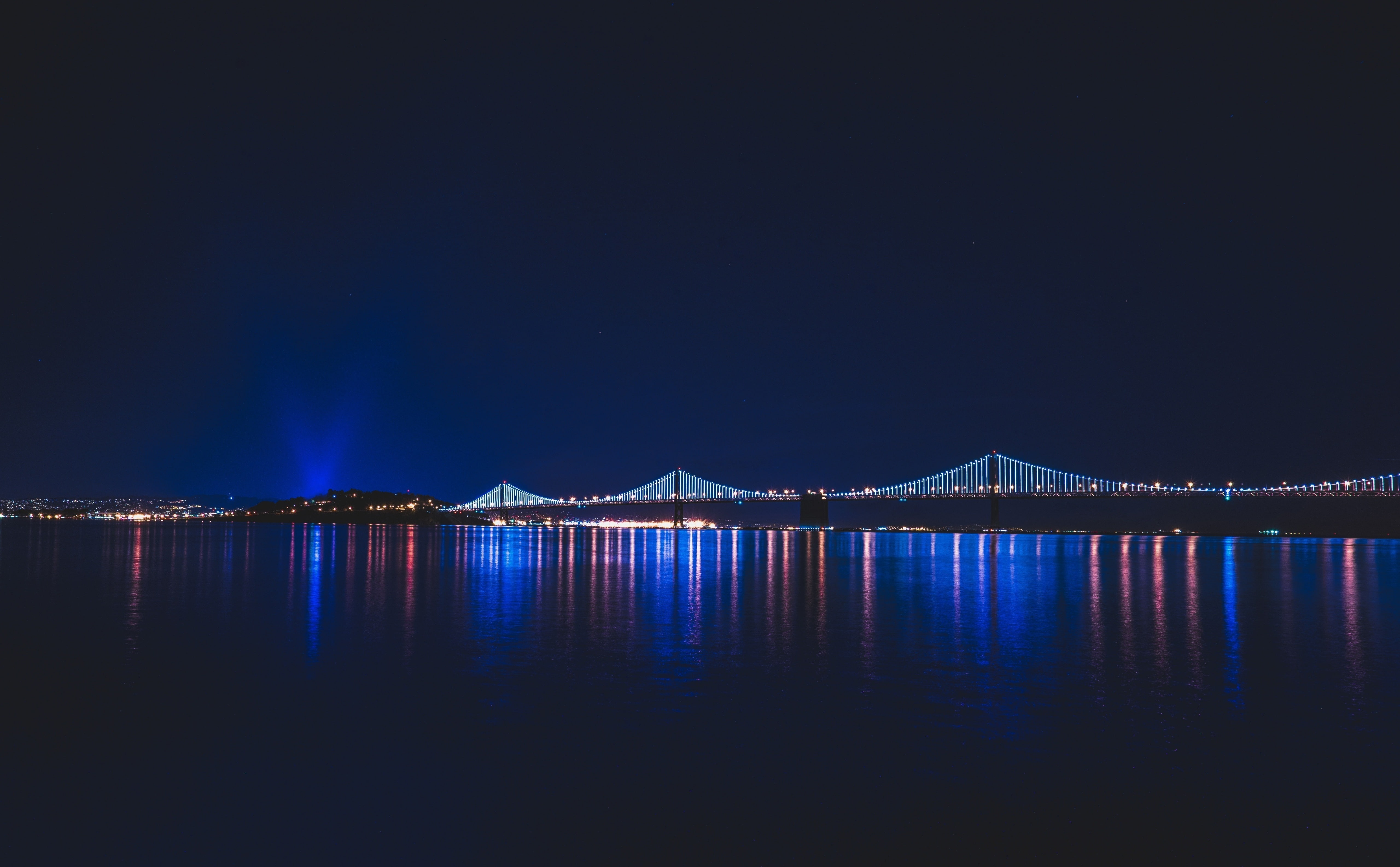 travel destinations, sky, blue, Bridge, 5K, white, tranquil scene, copy space, Reflection, scenics - nature, nature, mountain, phoot, City, illuminated, HD Wallpaper