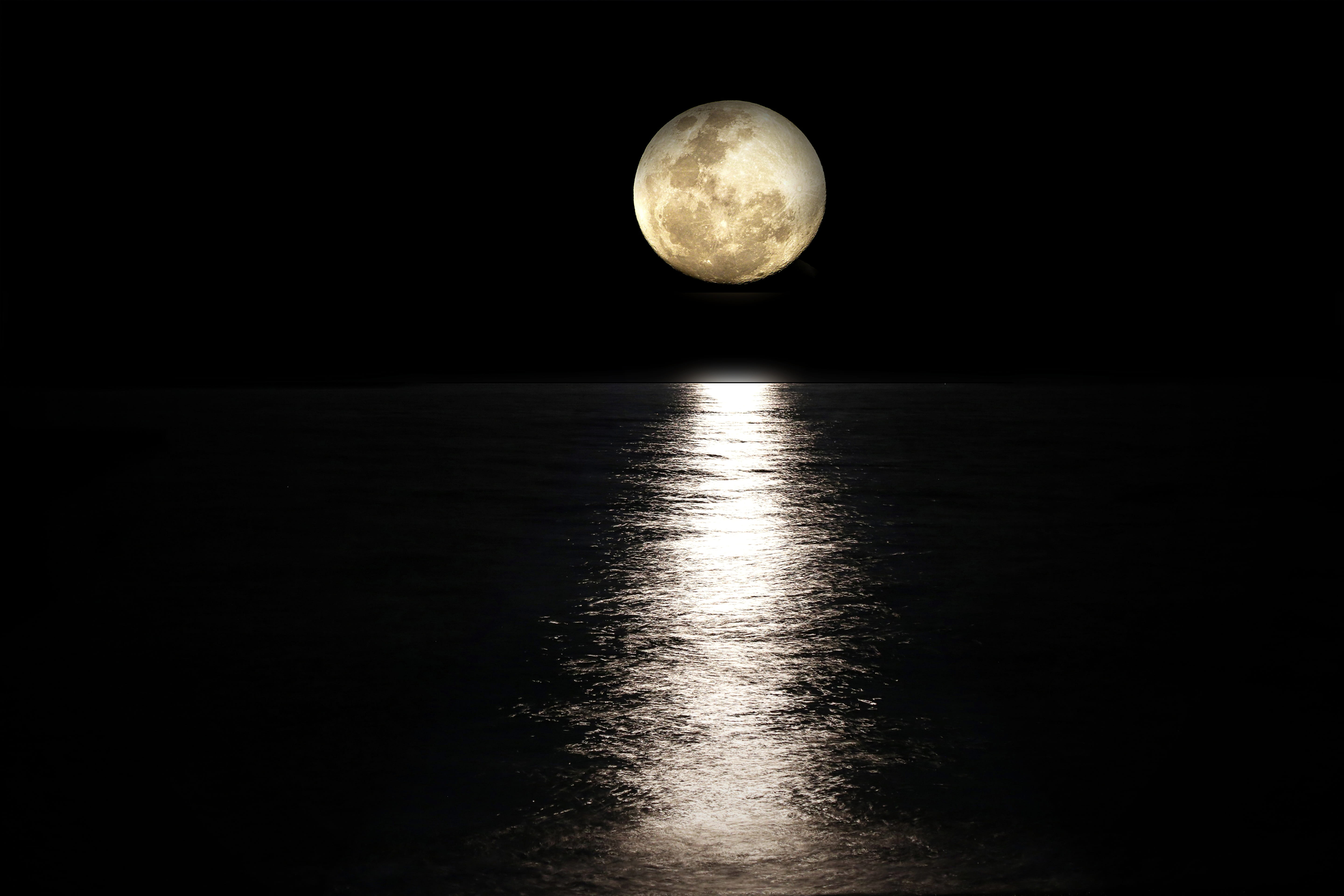 full moon, mediterranean, moonlight, dark, idyllic, beauty in nature, light reflections, scenics - nature, astronomy, sea, waterfront, sky, evening, tranquility, HD Wallpaper